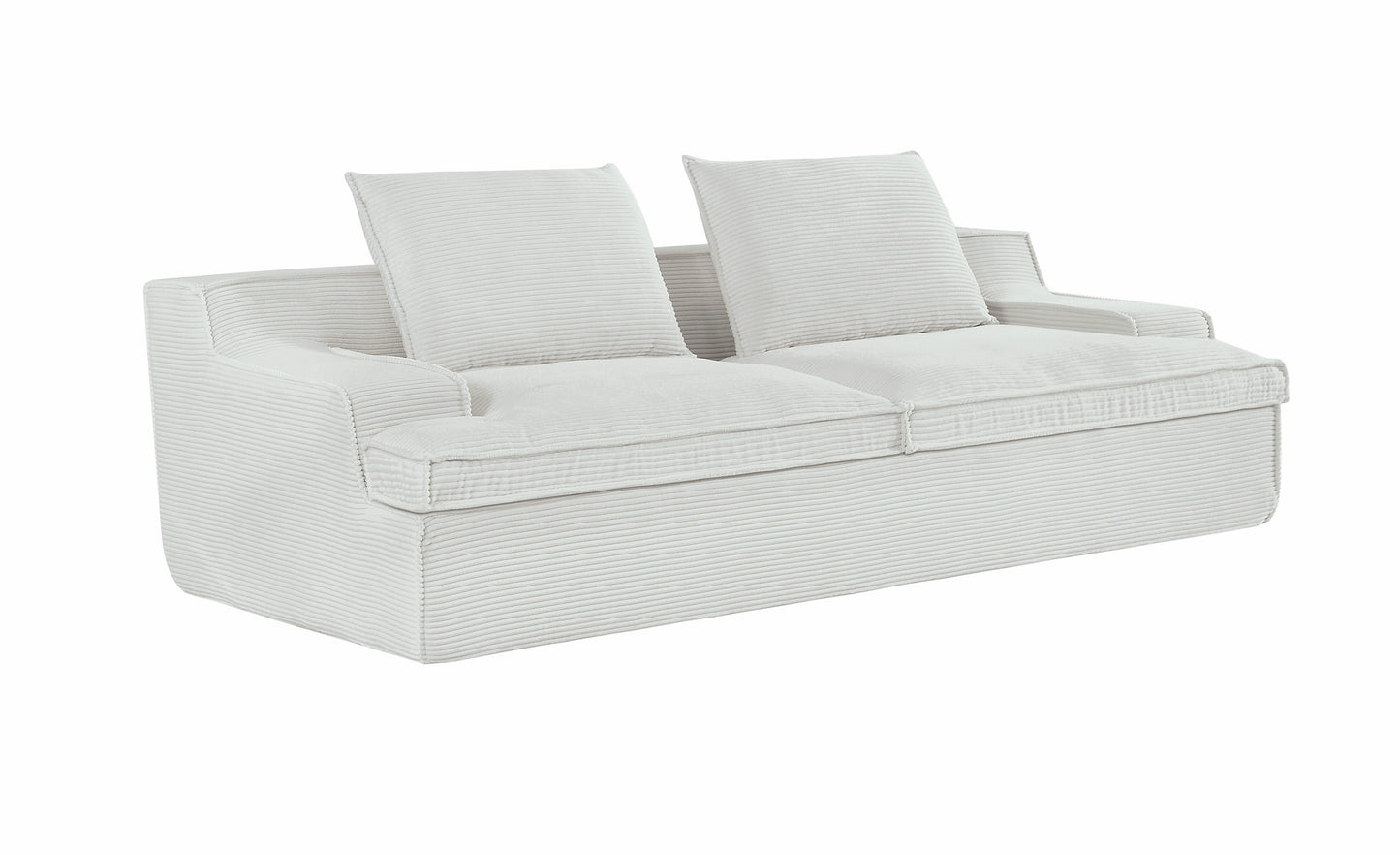 Large Ivory Corduroy 4 Seat Sofa - 90 Inch Wide