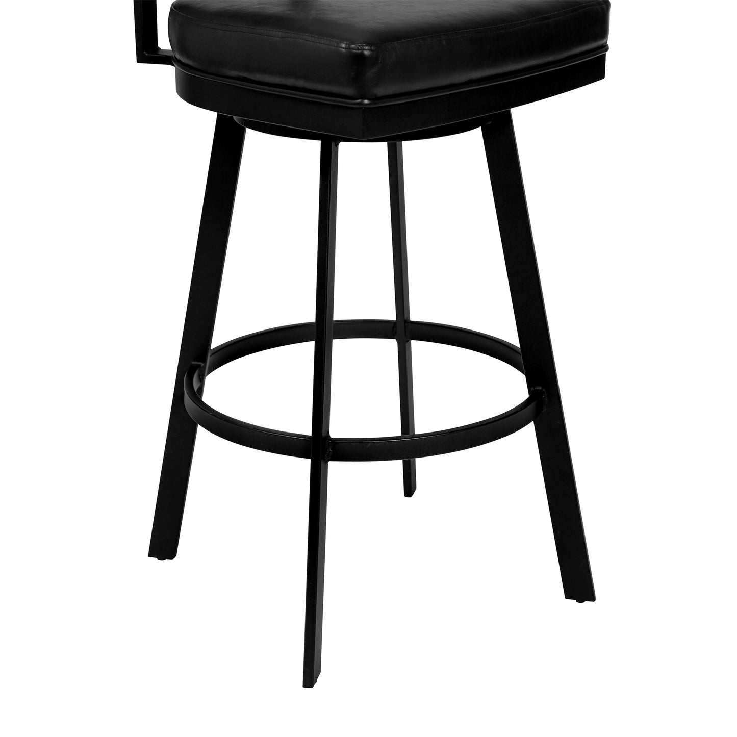 Mid-Century Black Faux Leather Barstool with Walnut Wood Finish