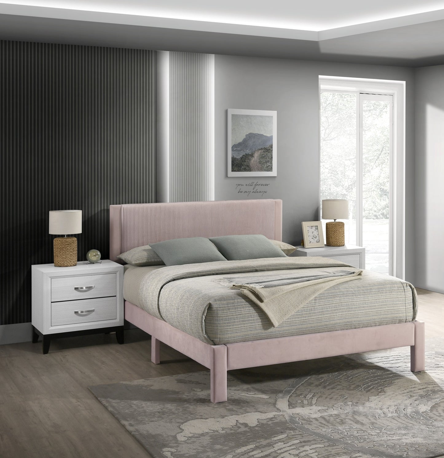 Pink Queen Platform Bed Headboard - Contemporary Comfort
