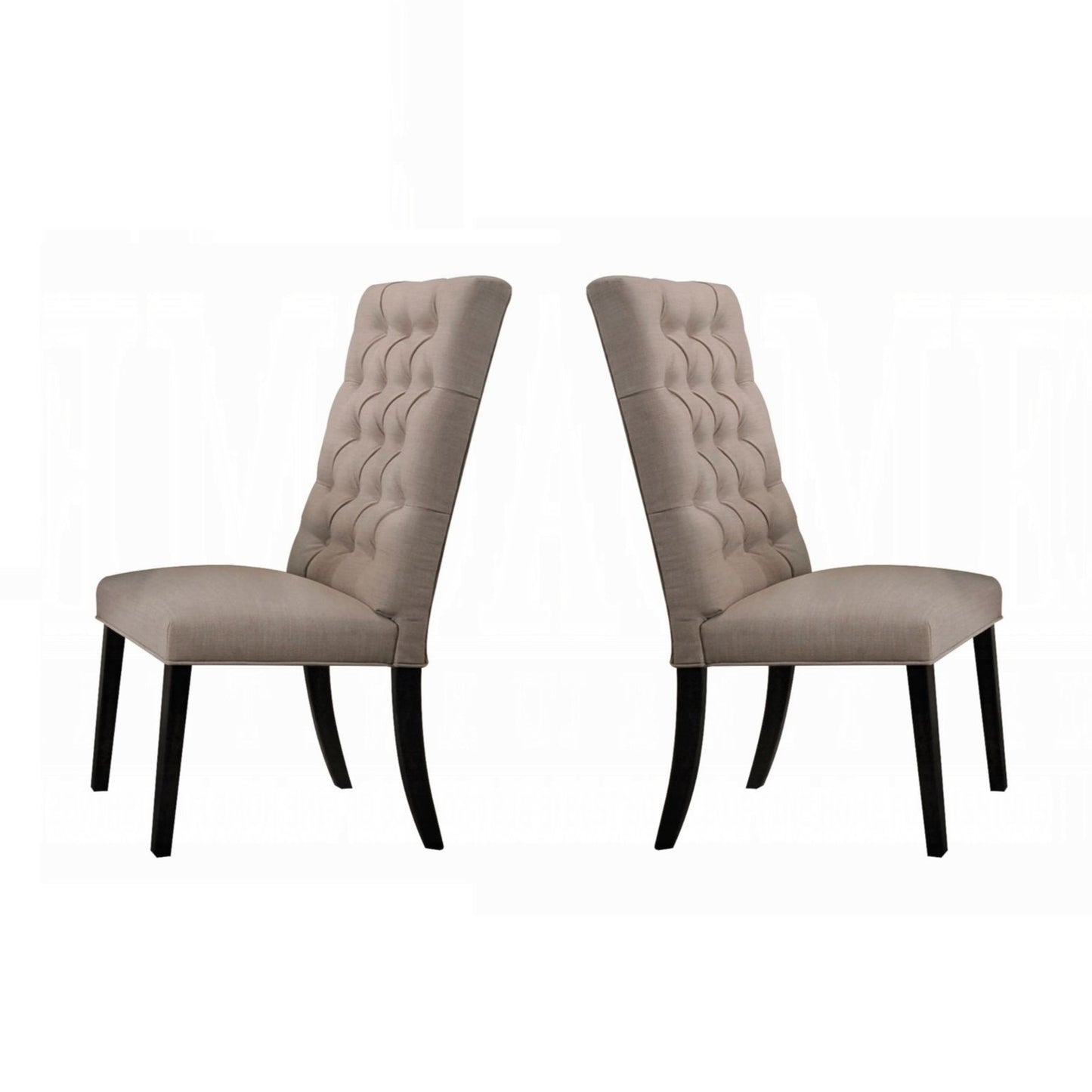 Traditional Elegant Side Chairs Set of 2pc Button Tufted Back Comfort Seat Cushion Tan Fabric and Black Finish Dining Furniture