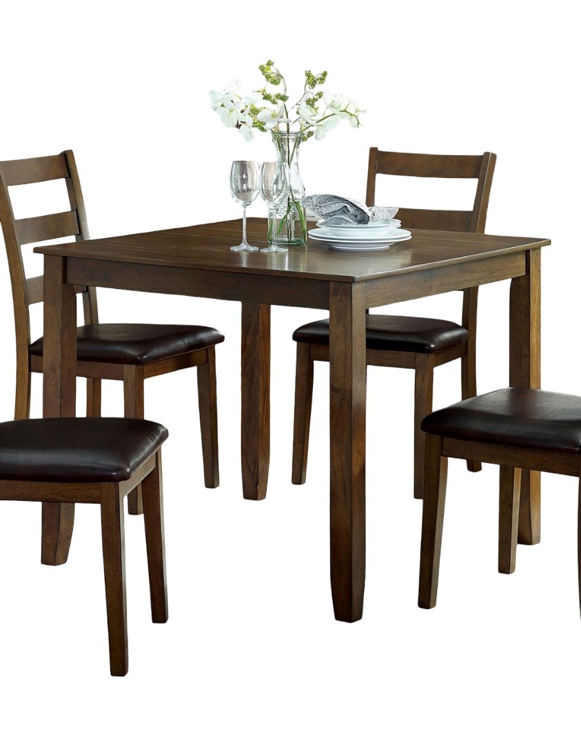 Dark Brown Leather Dining Table Set - Seats 4