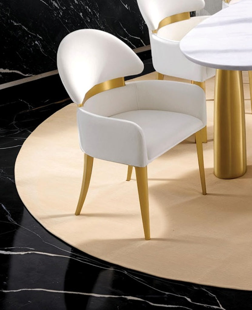 Contemporary Style 2pc Arms Chairs Stainless steel Gold Matte Finish Dining Room Furniture White