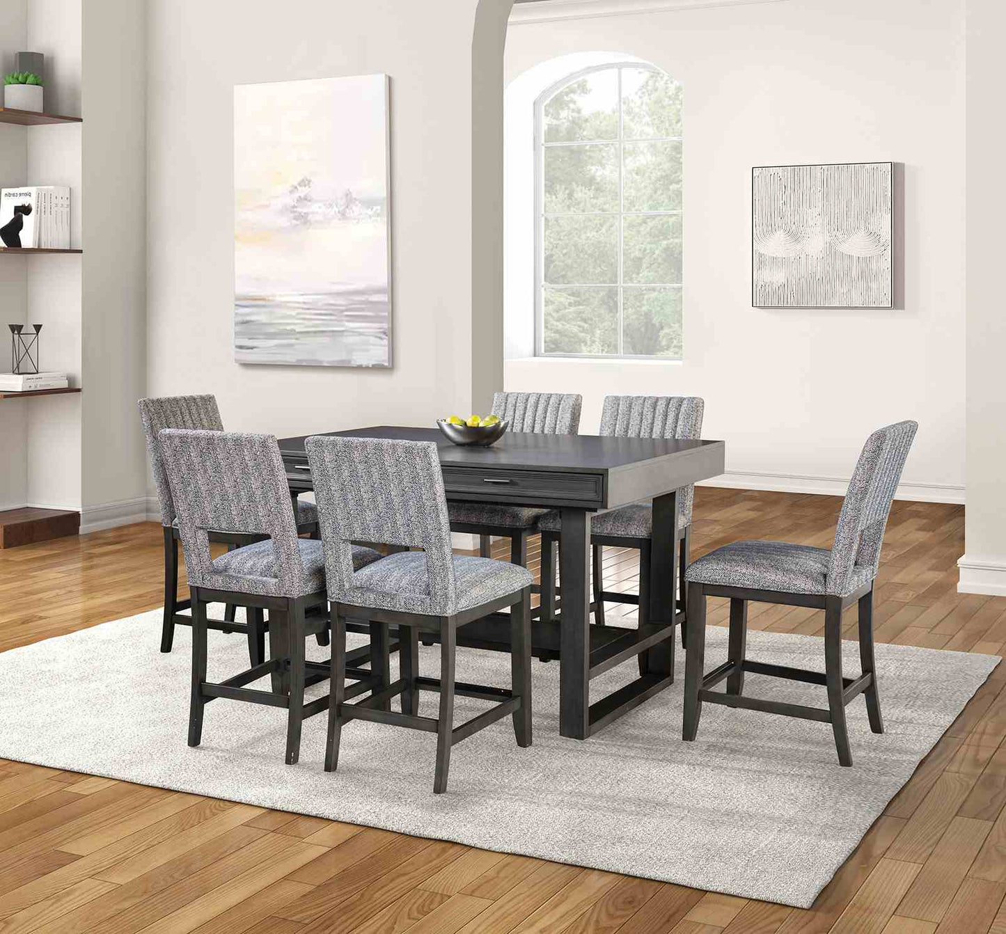 Transitional Blue Gray Fabric Counter Height Dining Chairs for Dining Room