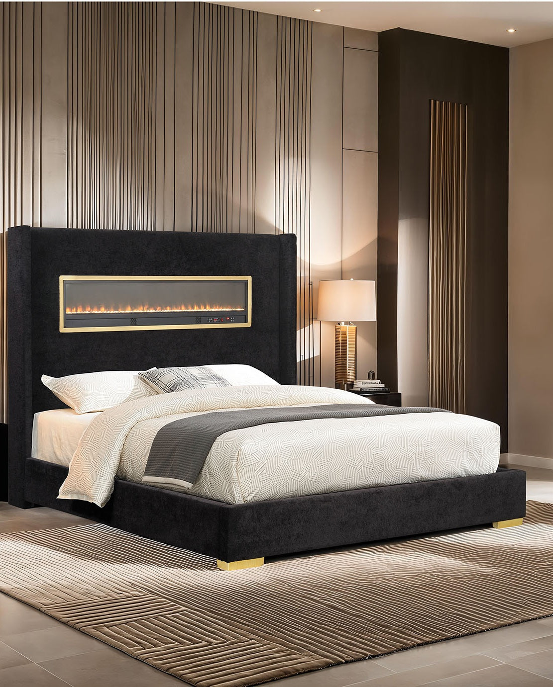 Contemporary Style Black Color 1pc Eastern King Size Bed Upholstered Fabric Bedroom Furniture Platform Bedframe