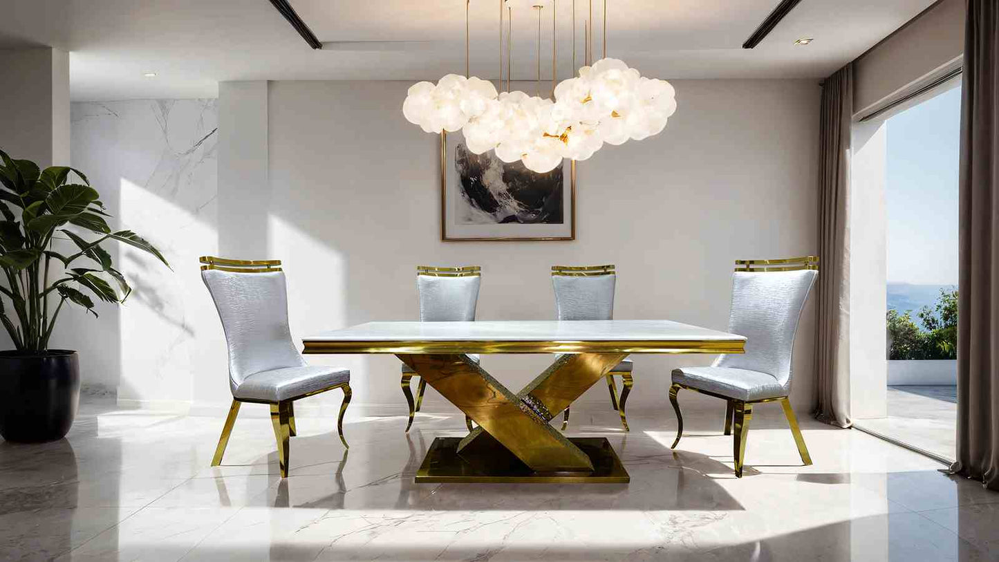 White Fabric Dining Chair - Glam Style 2 Piece Set