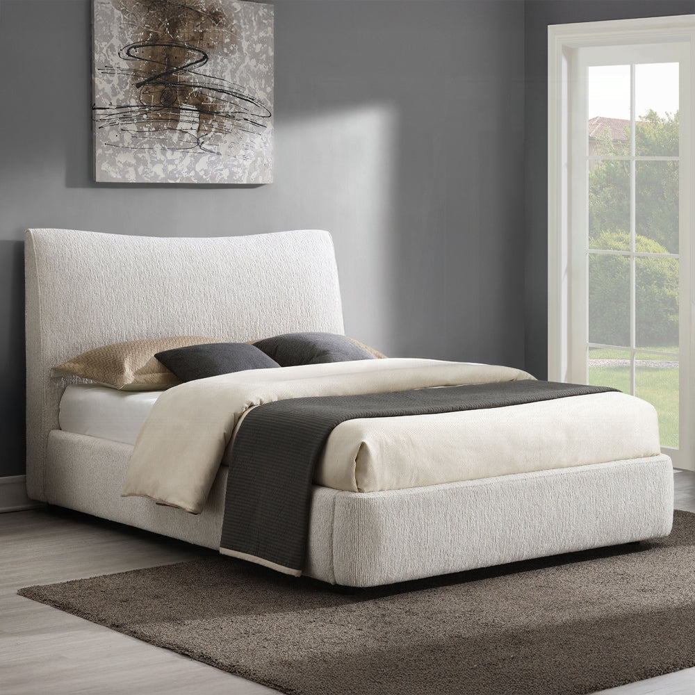 1pc Beautiful Full Size Platform Bed Beige Chenille Upholstery Solid Rubberwood Contemporary Bedroom Furniture