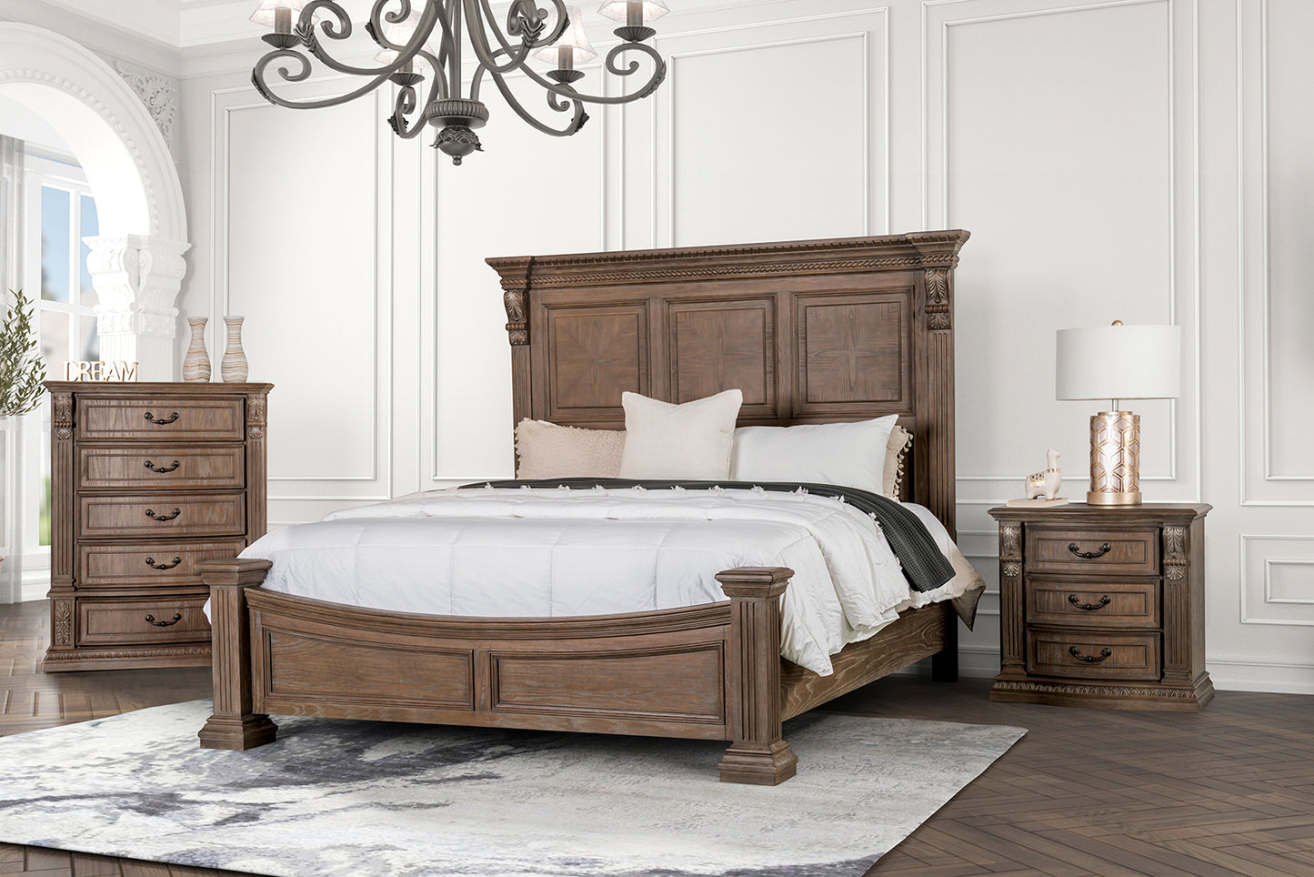 Queen Weathered Oak Bed Frame - Traditional Bedroom