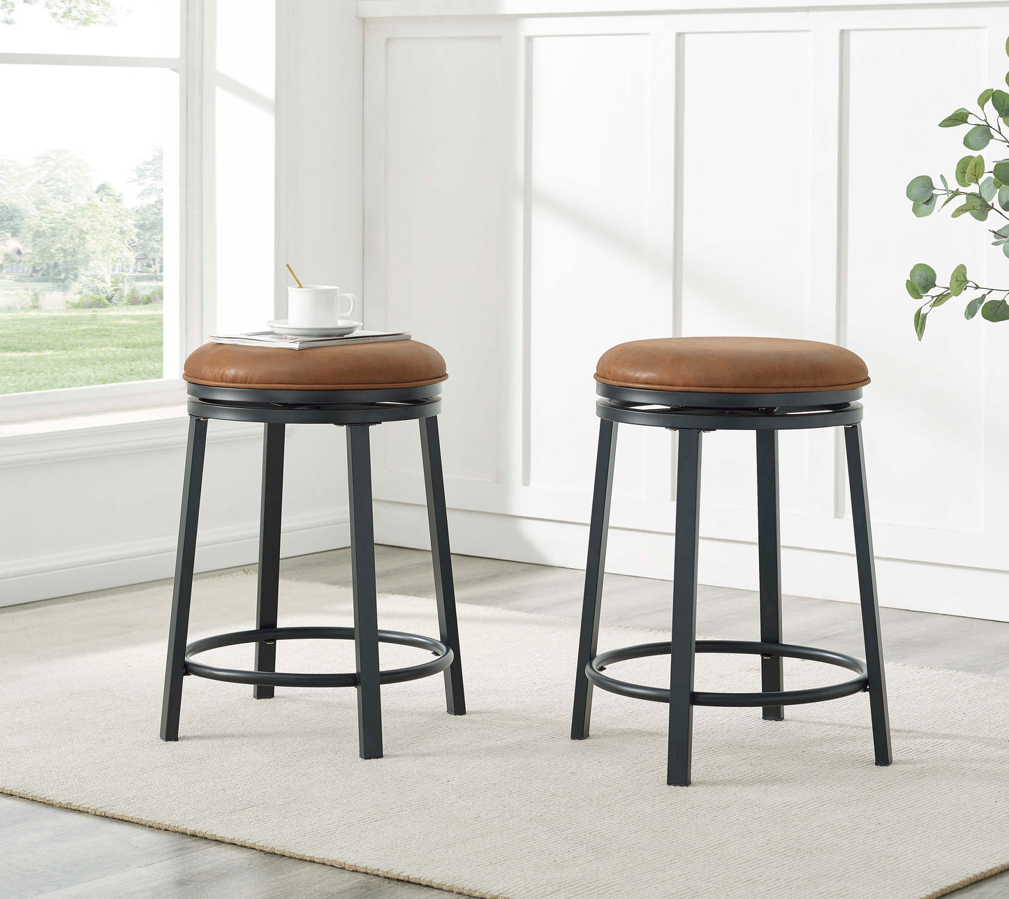 Set of 2 Swivel Stool with Metal Frame