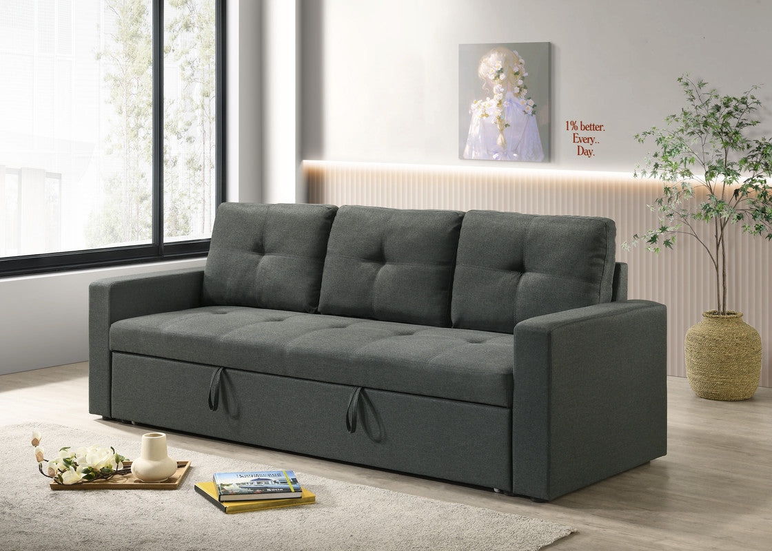 Bergamo 83.5"W Dark Gray Fabric Sleeper Sofa with Tufted Cushions