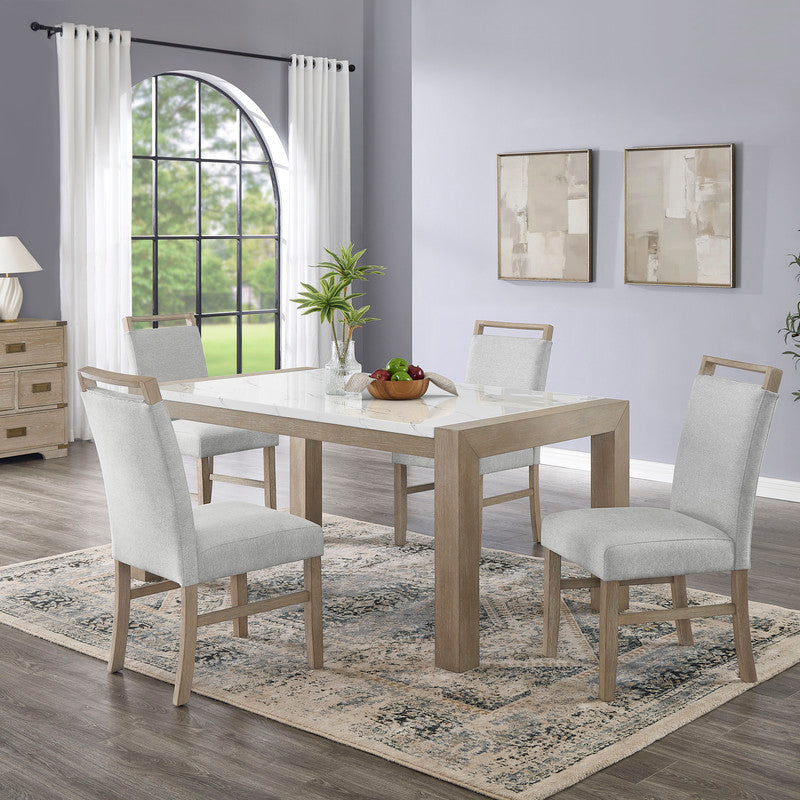 Louisa 5Pc 66" Rectangular White Faux Marble Top Dining Set in Light Oak Finish