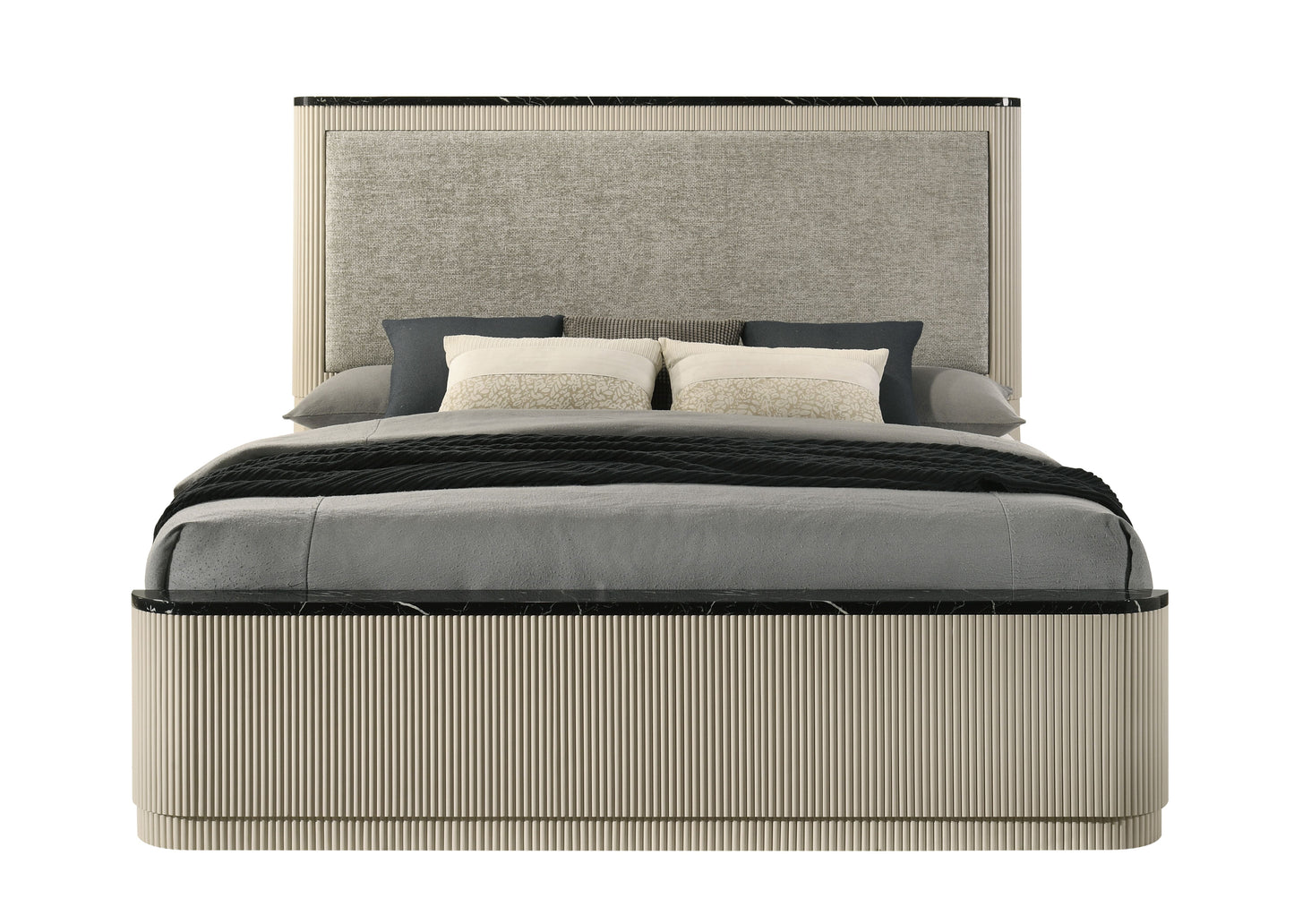 Travonte Gray Linen & Beige Eastern King Bed