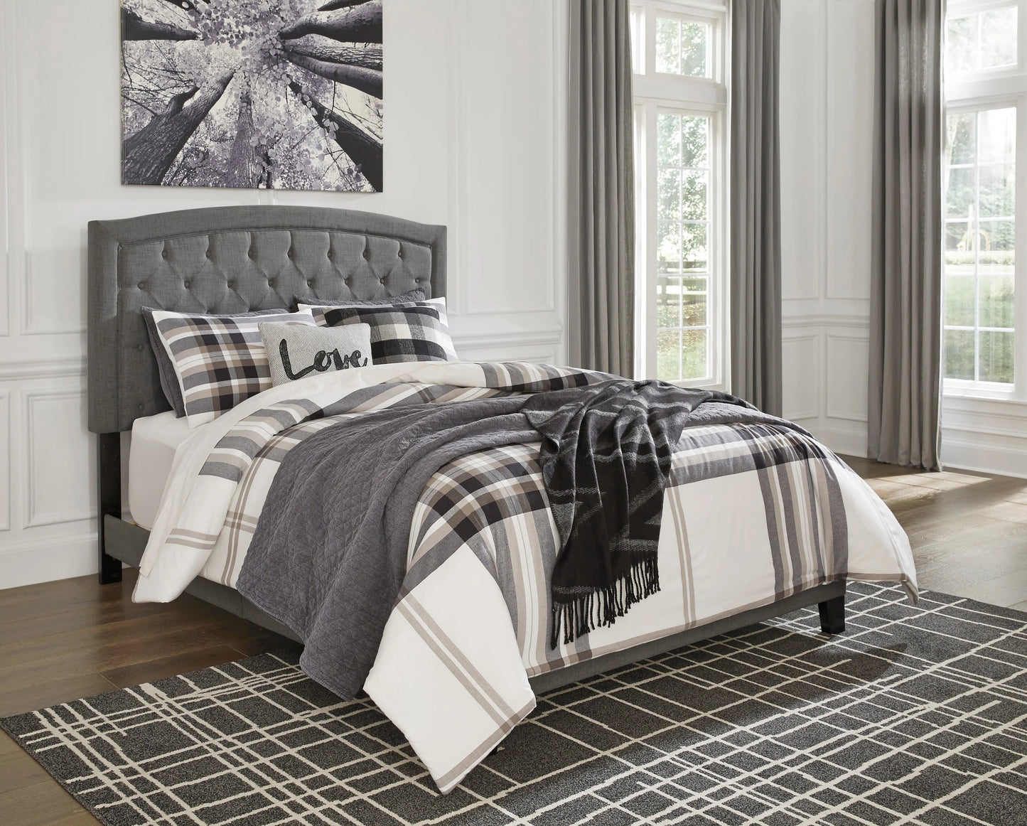 Modern Linen Fiber Upholstered Platform Bed Frame with Padded Headboard, Strong Wooden Slat Support, No Box Spring Required, Sturdy Construction, Clean Contemporary Bedroom Style, Easy Assembly