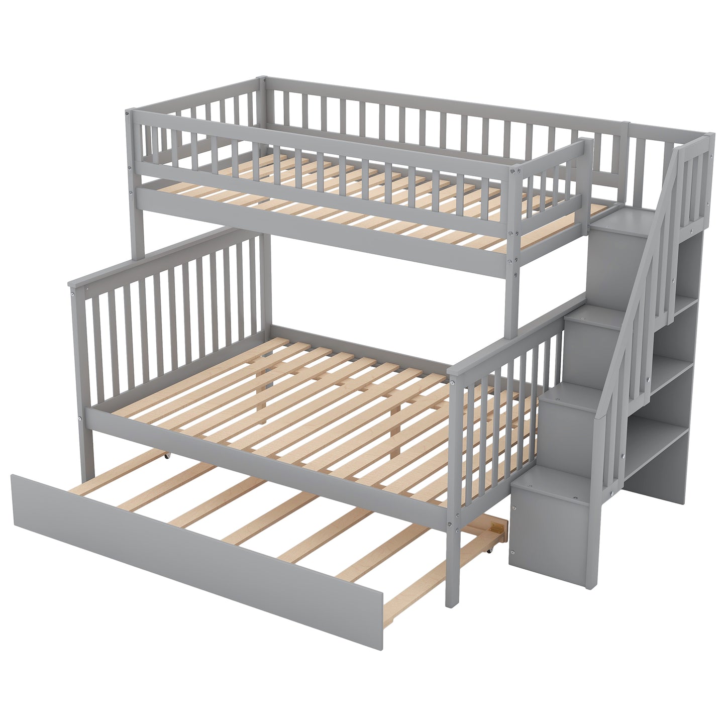 Twin Over Full Bunk Bed with Trundle - Gray Pine for Bedroom