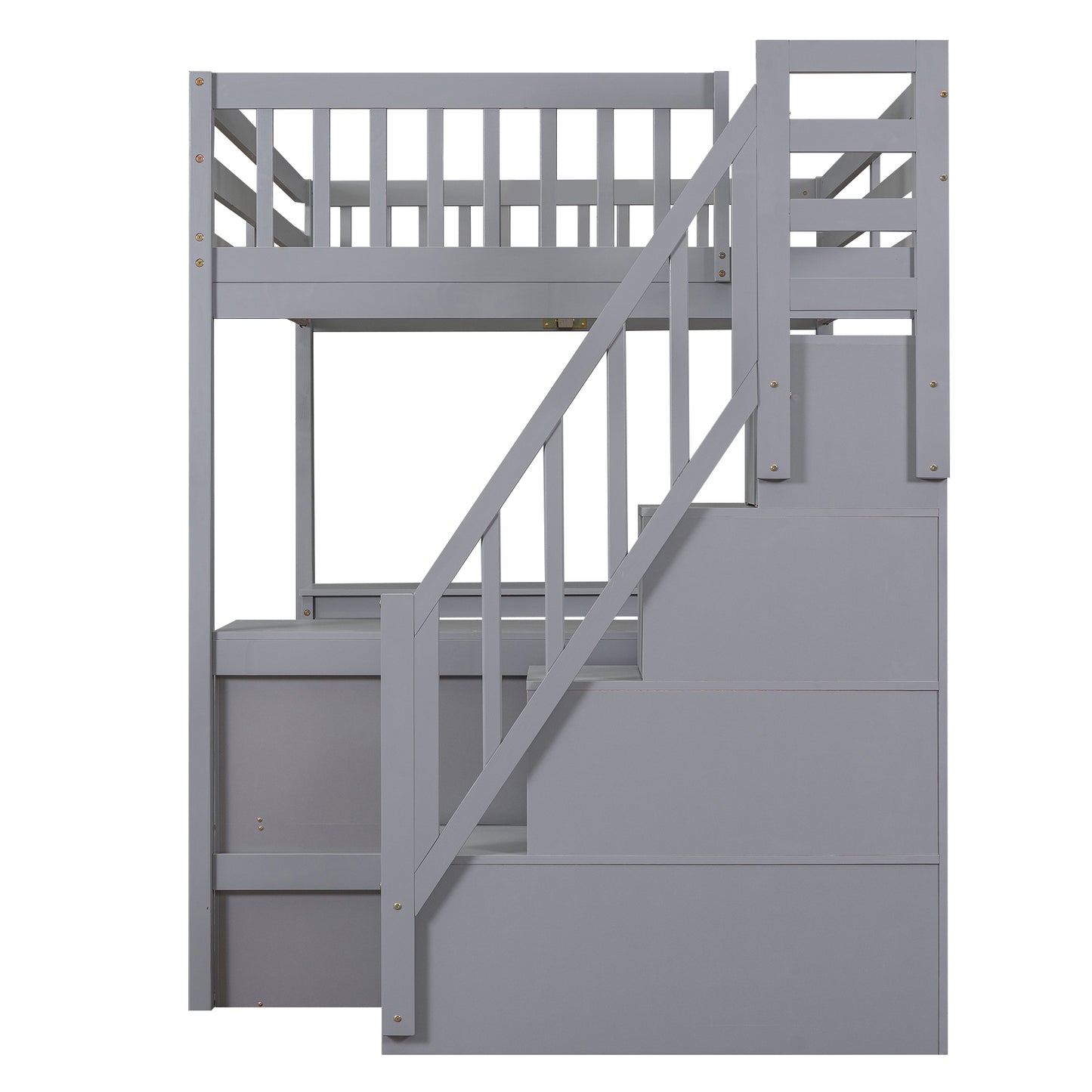 Full Size Gray Pine Loft Bed with Storage