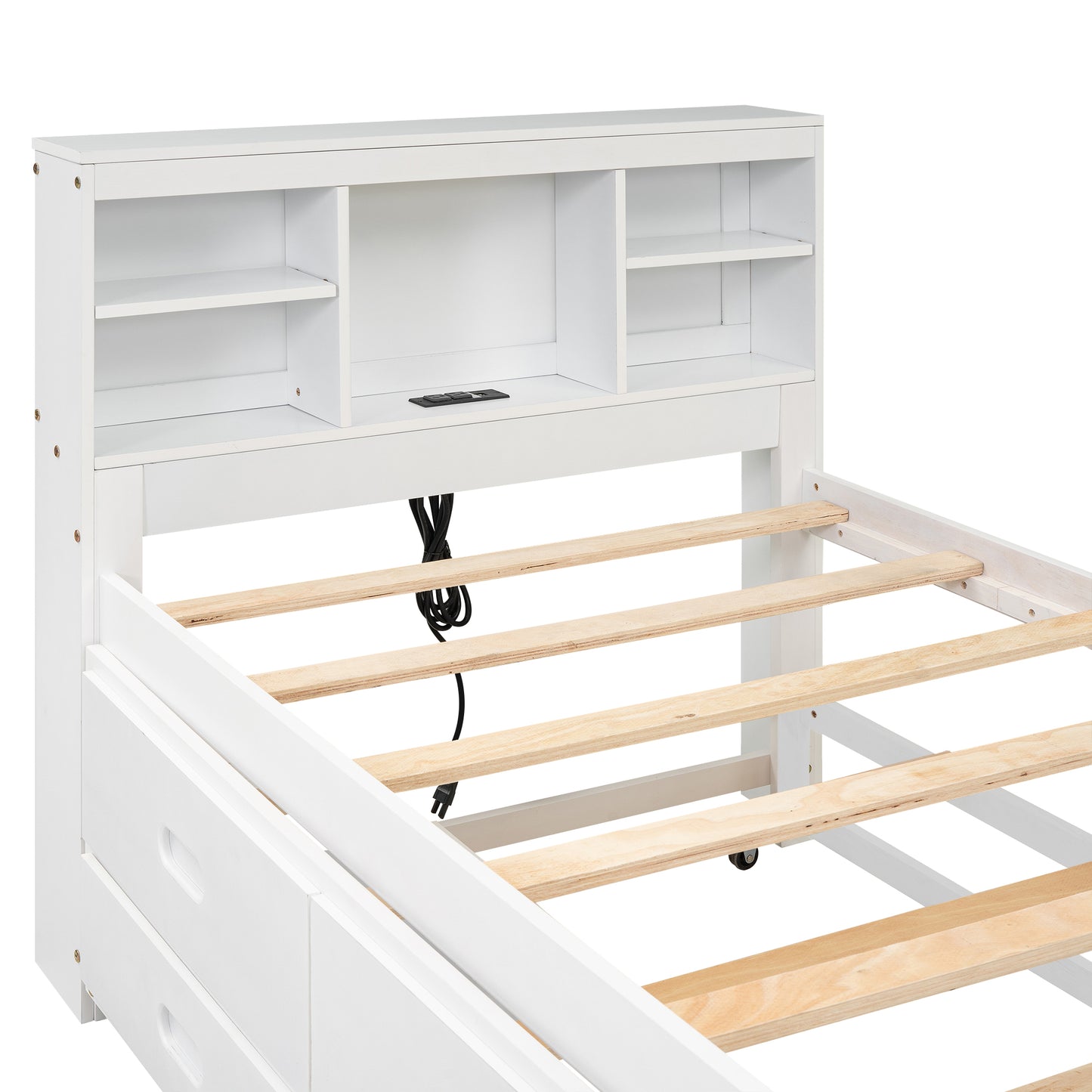 Twin Size Platform Bed with Storage - White