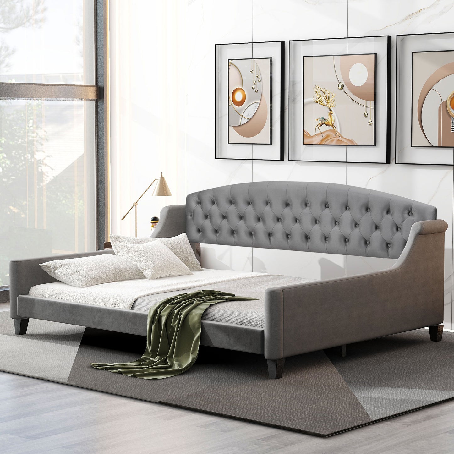 Modern Luxury Tufted Button Daybed, Full, Gray (Old SKU: SM001009AAE,GX001009AAE)