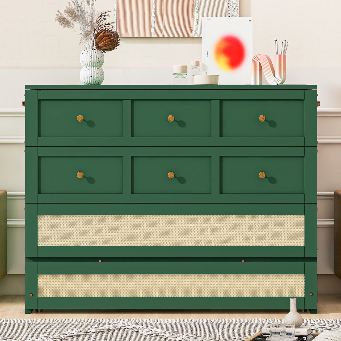 Full Size Murphy Bed with Large Drawers,Green (OLD SKU: N708P336203F)