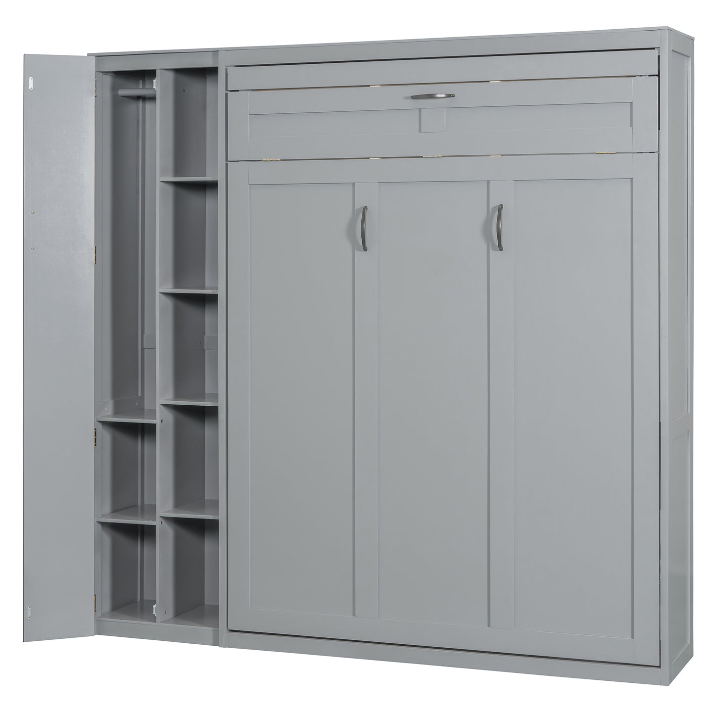 Gray Murphy Bed with Storage - Full Size Wall Bed for Bedroom