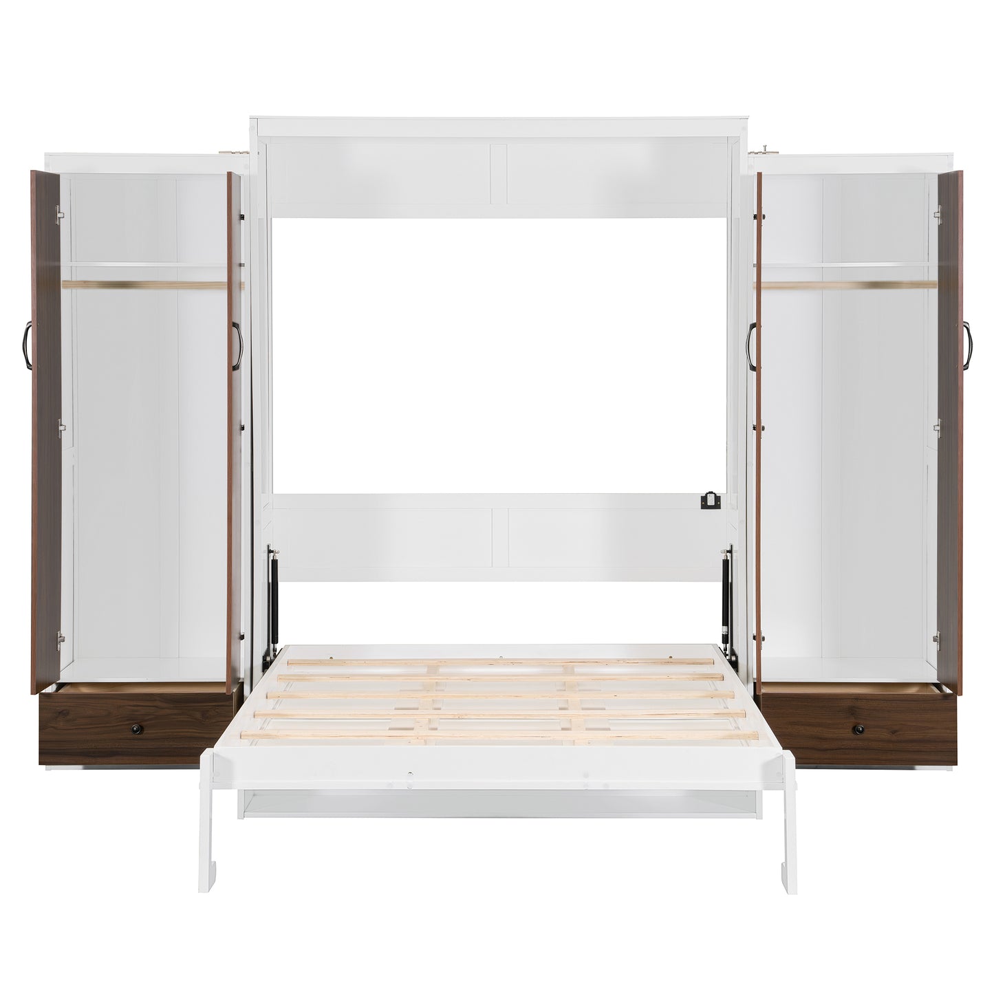 Queen Size Murphy Bed with Desk & Storage, White MDF Frame for Bedroom