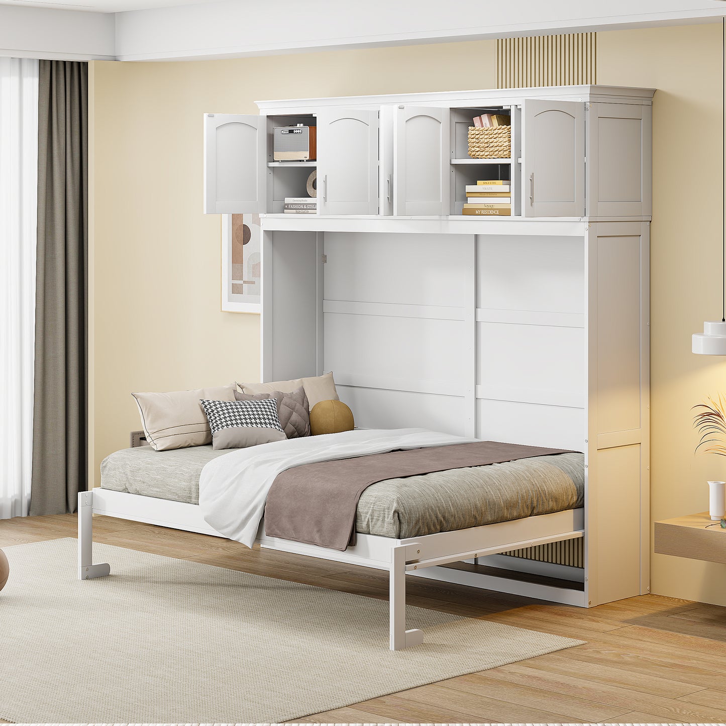 Full Size Murphy Bed Wall Bed with Top Cabinets,White(OLD SKU:LP006664AAK)
