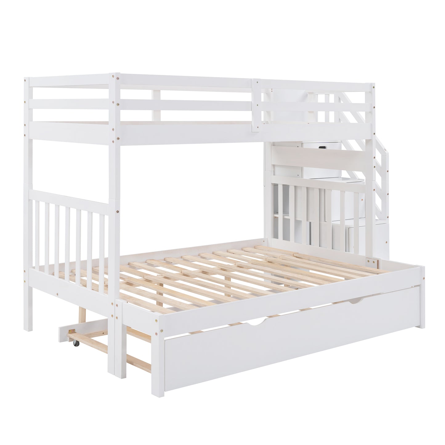 White Twin Over Full Bunk Bed with Trundle - Maximize Bedroom Space