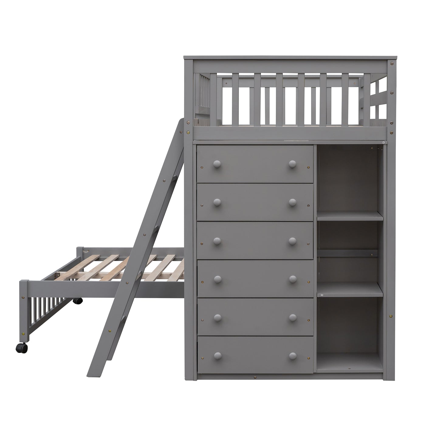 Twin Over Full Bunk Bed - Gray Solid Wood Frame