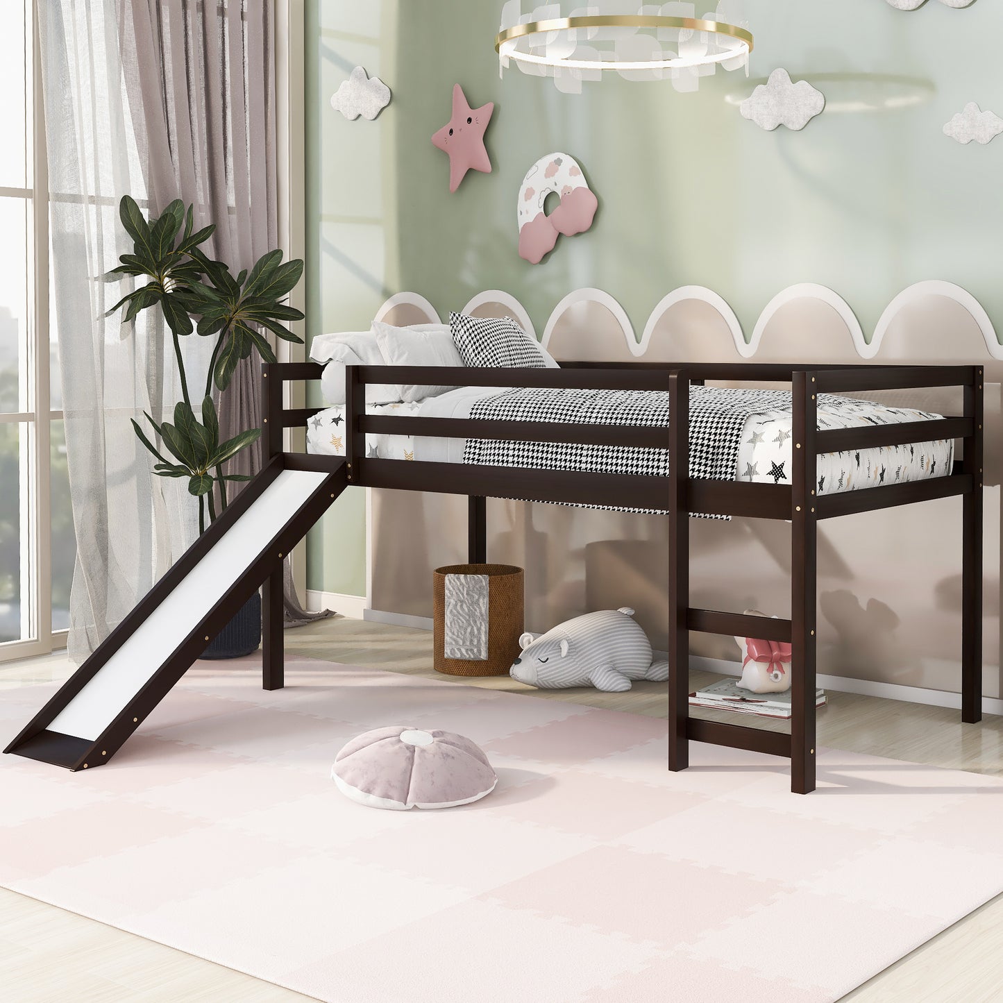 Loft Bed with Slide, Multifunctional Design, Twin (Espresso)(OLD SKU: WF292715AAP)