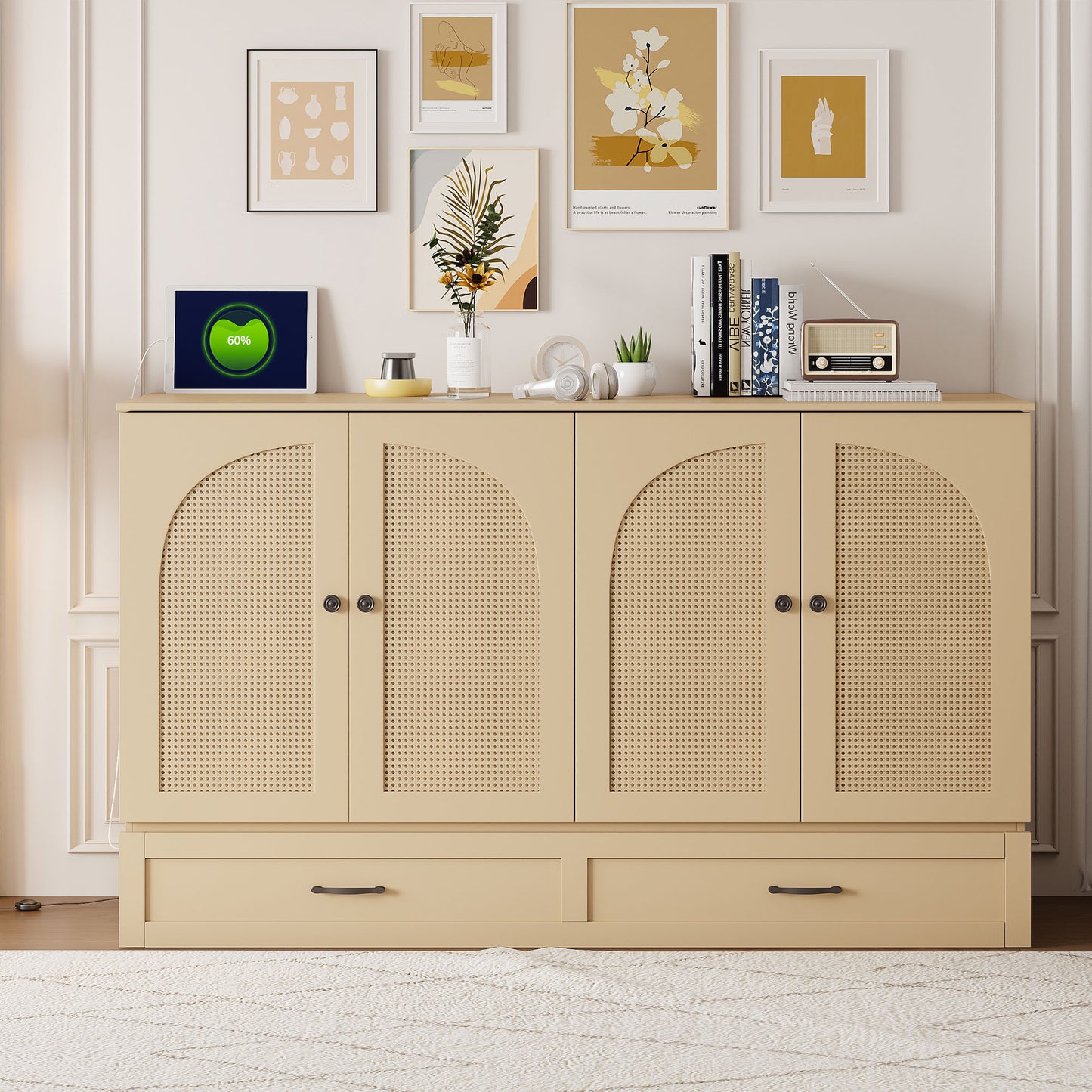 Queen Size Murphy Bed with Large Drawers, Gold(OLD SKU:N708S00010)