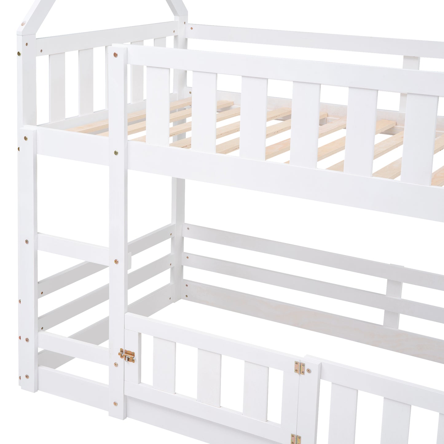 Twin Over Twin House Bunk Bed - White Storage & Safety