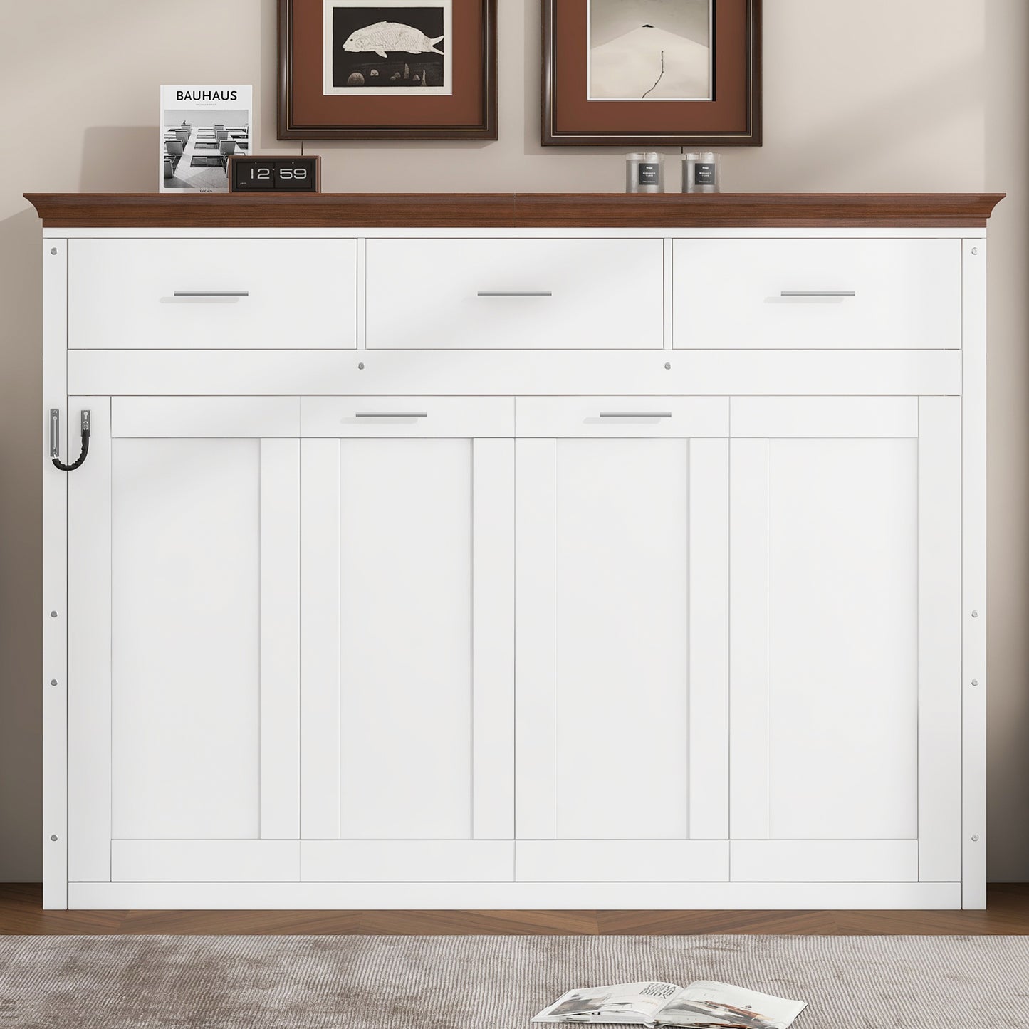 Twin Size Murphy Bed with 3 Drawers, White