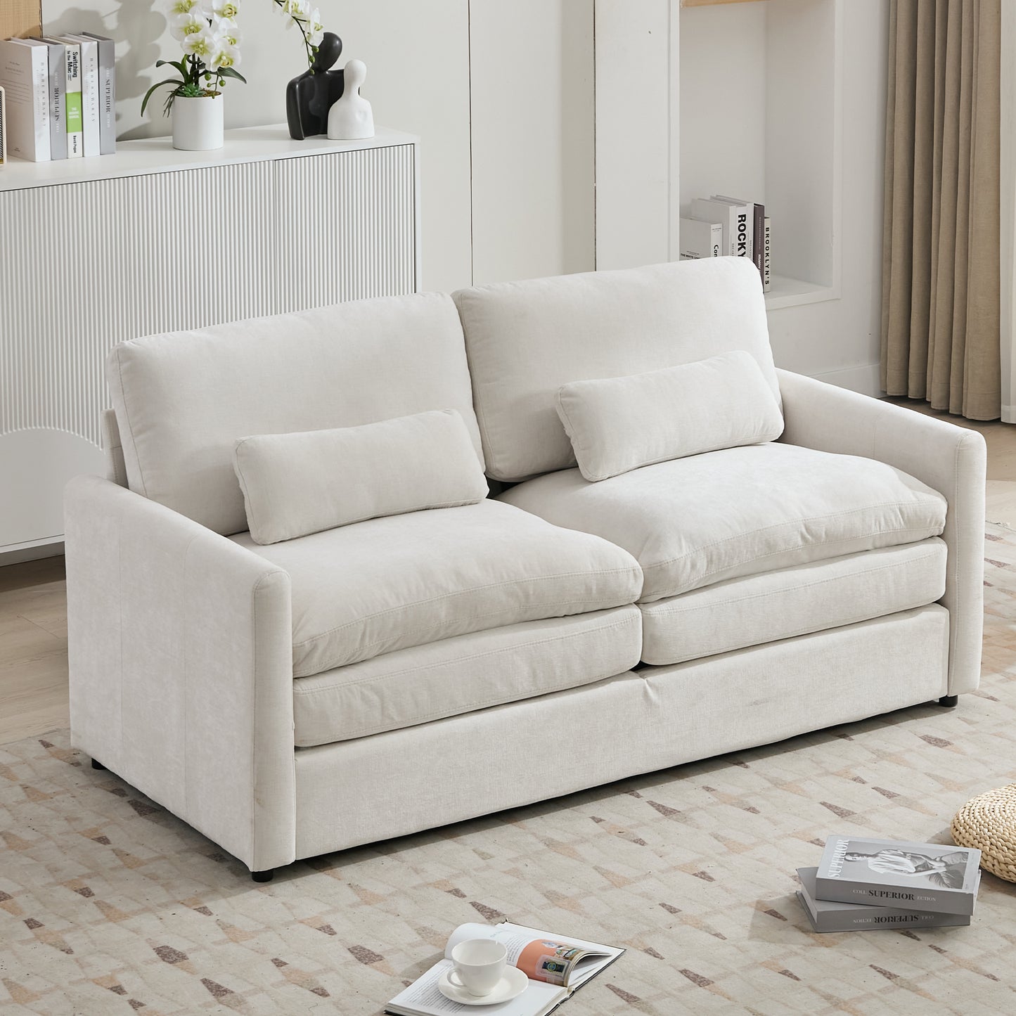 68.1" Cozy Upholstered Loveseat Sofa Oversized Comfy Comfy Cloud Sofa Double Cushion Loveseat Sofa Plush Cushion Sofa Couch for Living Room, Beige