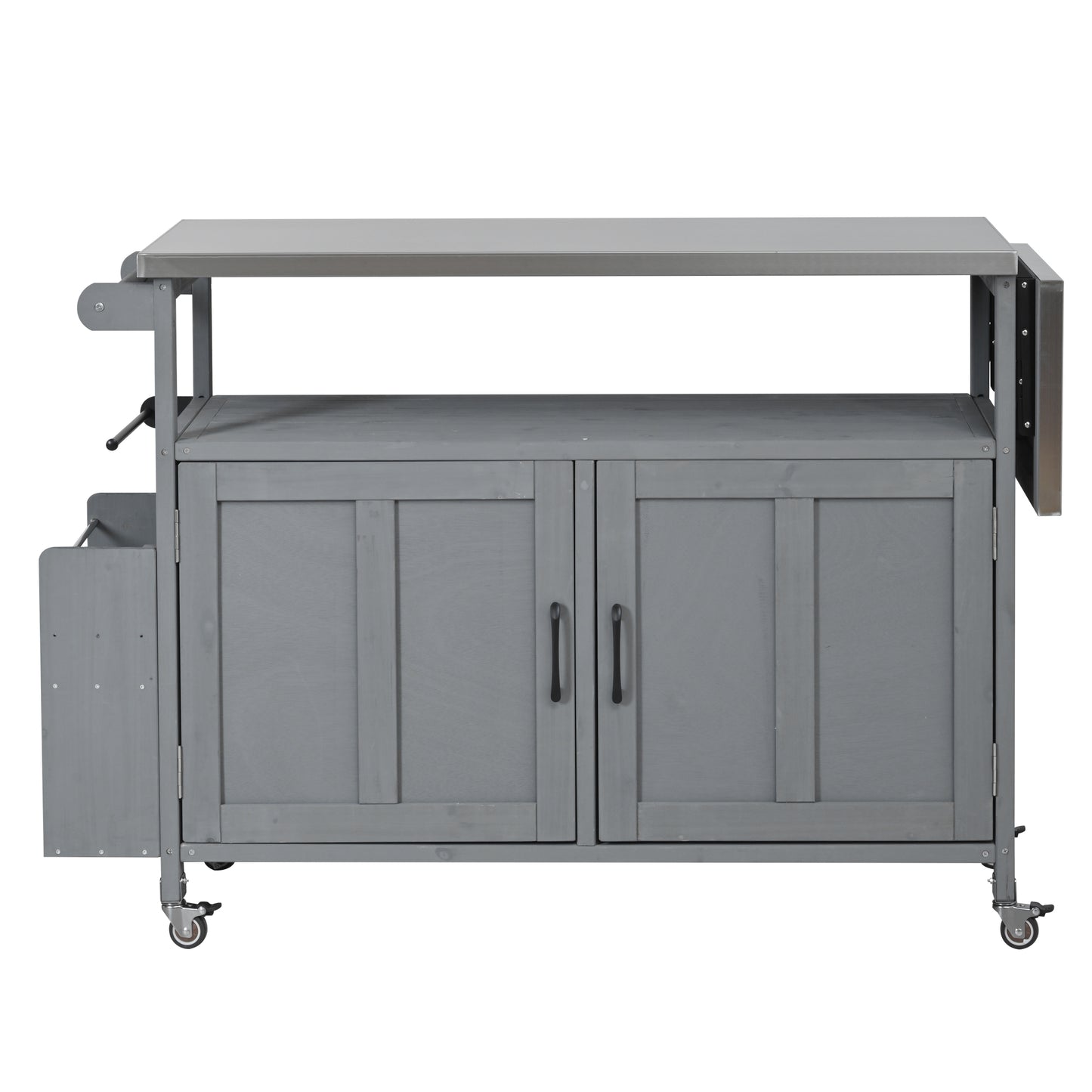 Grey Foldable Outdoor Kitchen Island - Mobile Patio Cart Storage