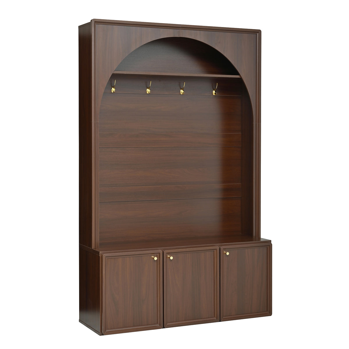 Walnut Hall Tree with Adjustable Shelves - Entryway Storage Bench