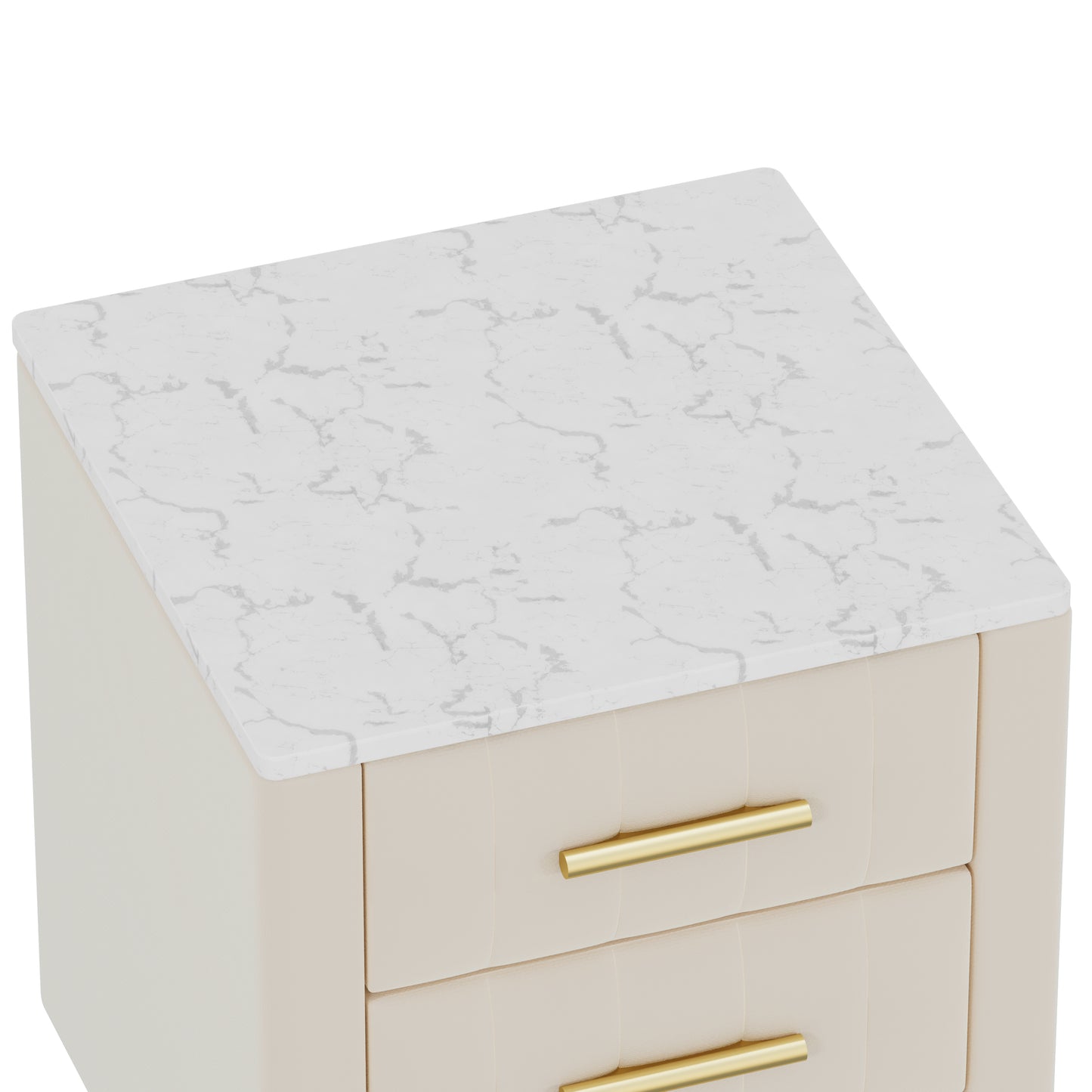 Beige Velvet Nightstand with 3 Drawers - 16.3" x 16.3" for Bedroom