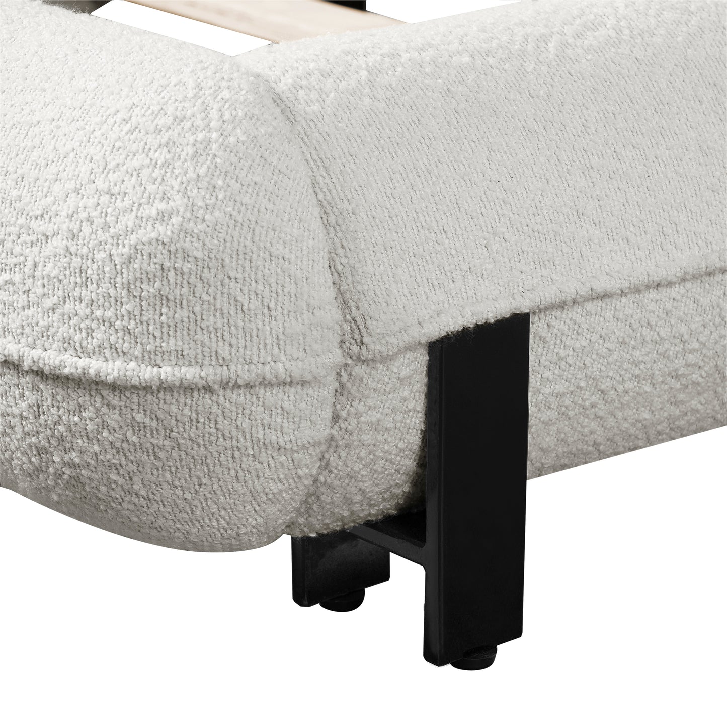 Queen Size White Boucle Upholstered Bed Frame