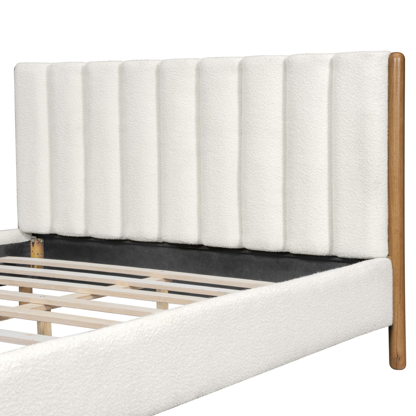 Queen Size Boucle Upholstered Bed Frame - White for Bedroom