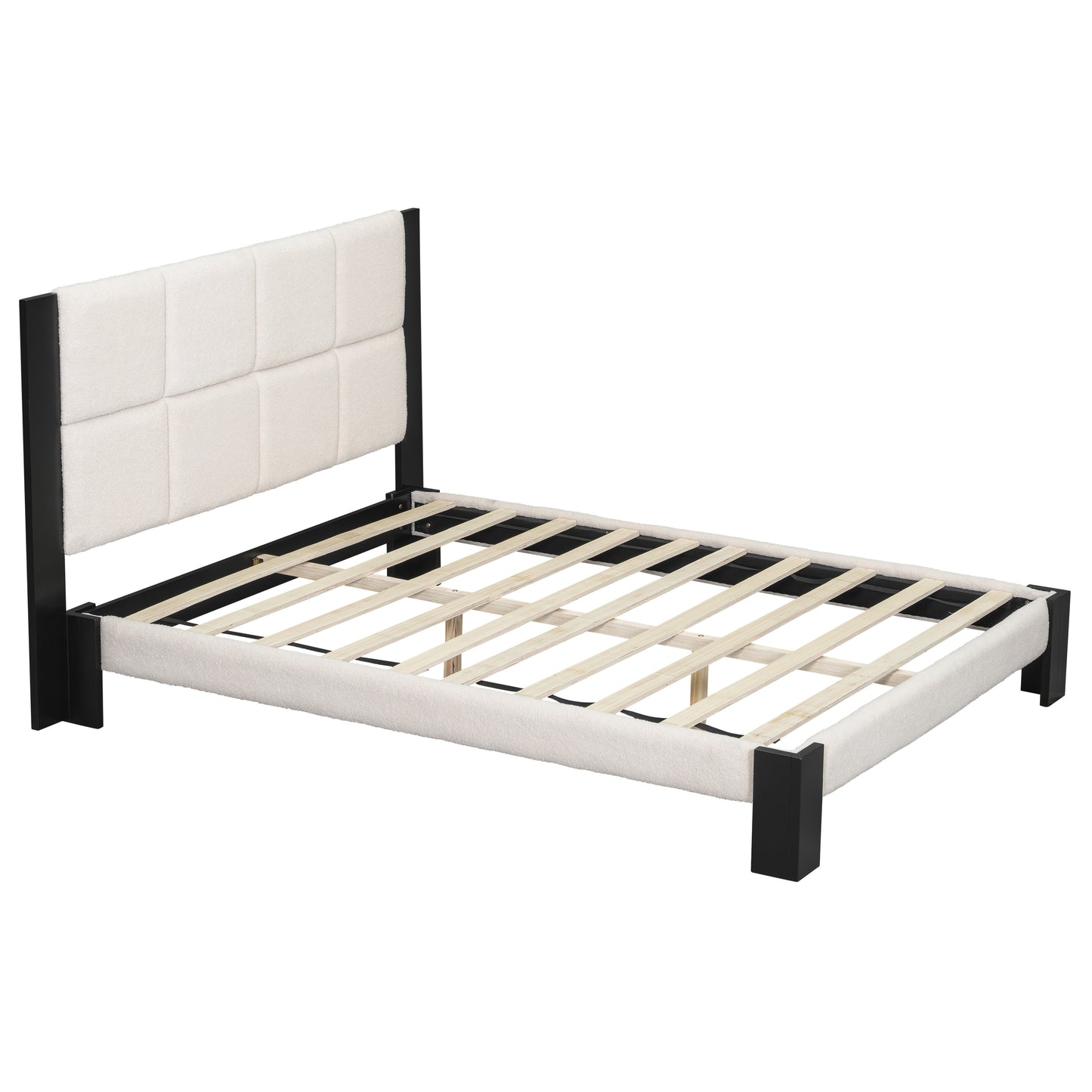 Queen Beige Black Wood Bed Frame - Box Spring Not Needed