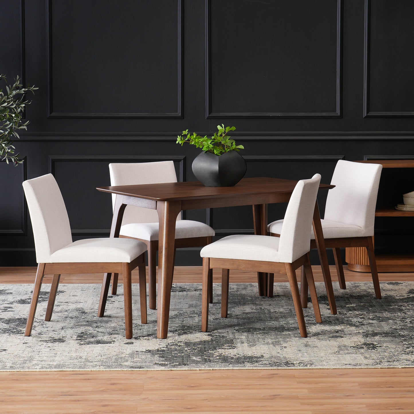 5-Piece Dining Table Set with One Solid Wood Frame Table and 4 Upholstered Chairs for Dining Room, Walnut+Light beige (same sku: N759S924557K / N759S004001K)