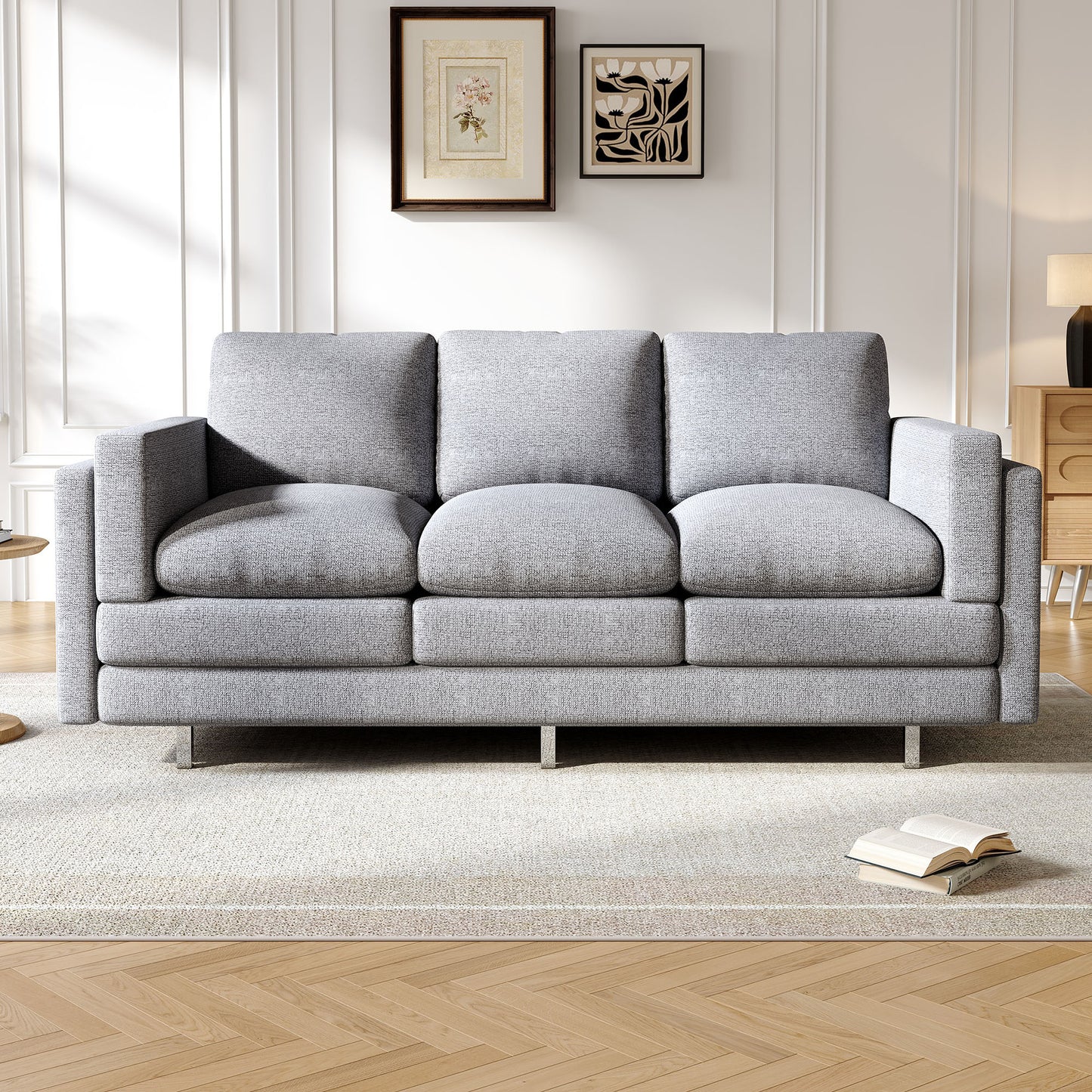 Modern 3-seater Sofa 79.5" Sofa Couch Upholstered Sofa with Dual-layer Seat Cushions for Living Room, Light Grey