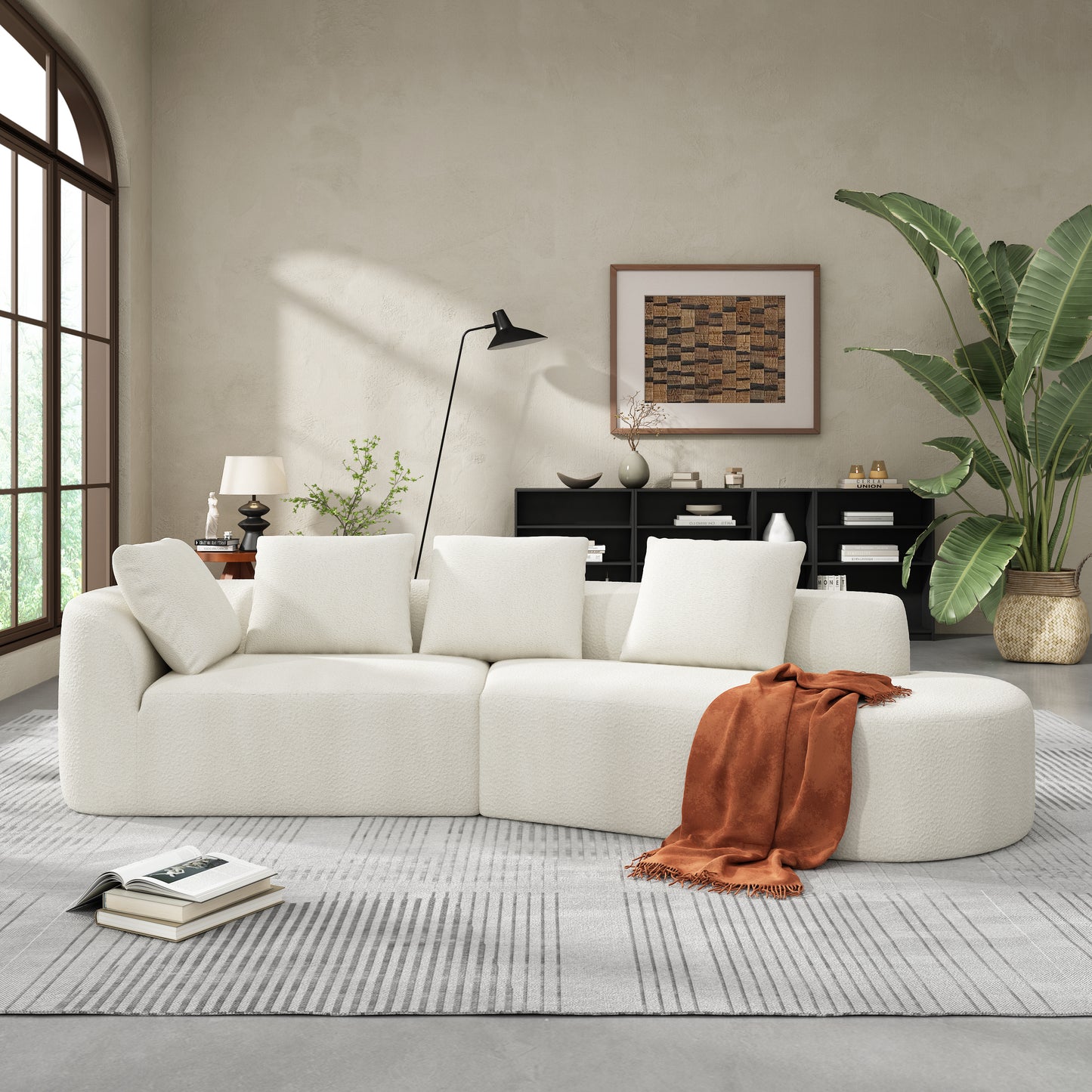 116" Modern Curved Sectional Sofa with High-Density Fully Compressed Sponge and Chaise Lounge, Pearl Upholstery, 2-Piece Set, Fully Assembled Right Hand Facing, Perfect for Living Room, Lounge