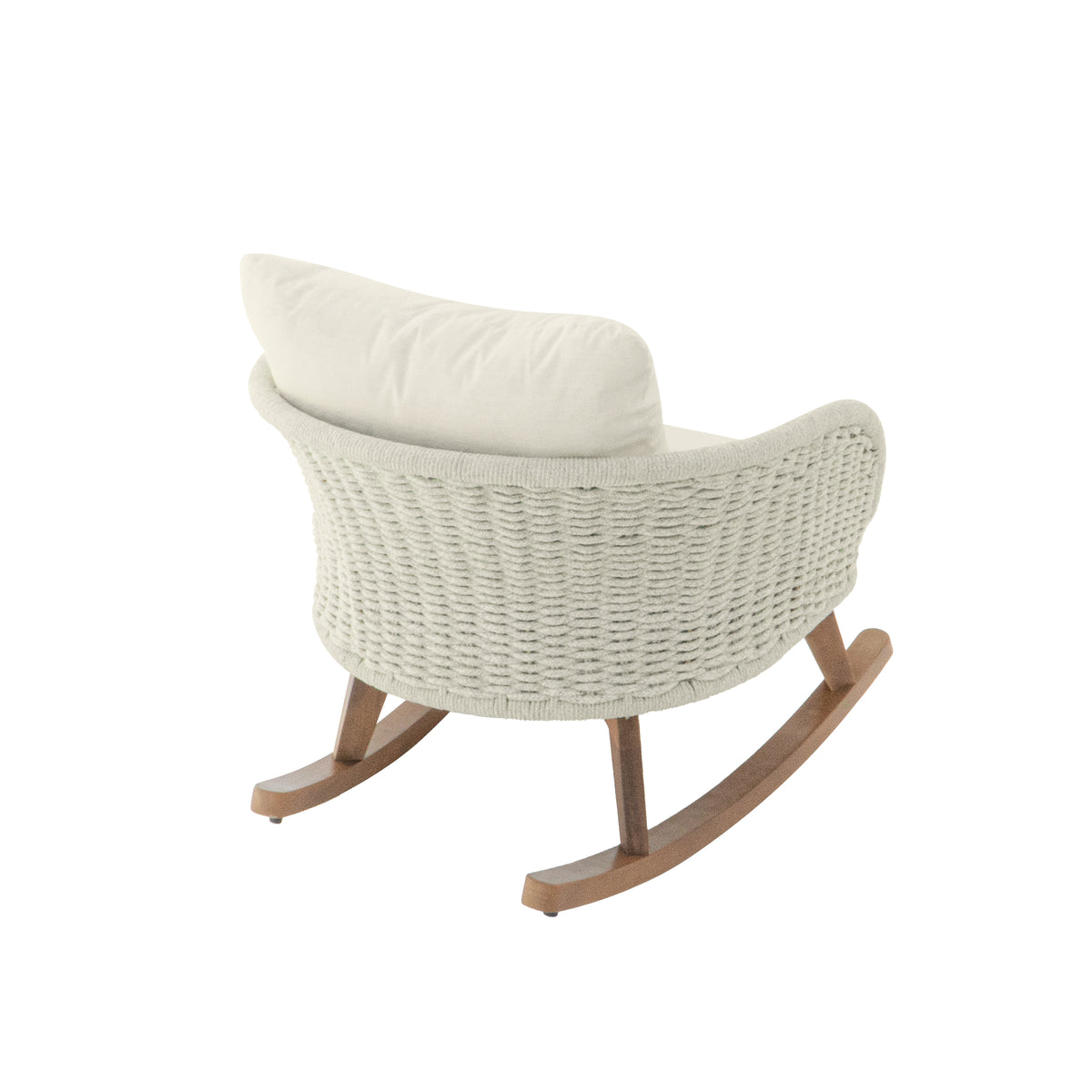 Beige Rattan Rocking Chairs for Poolside Patio Relaxation with Solid Wood Frame