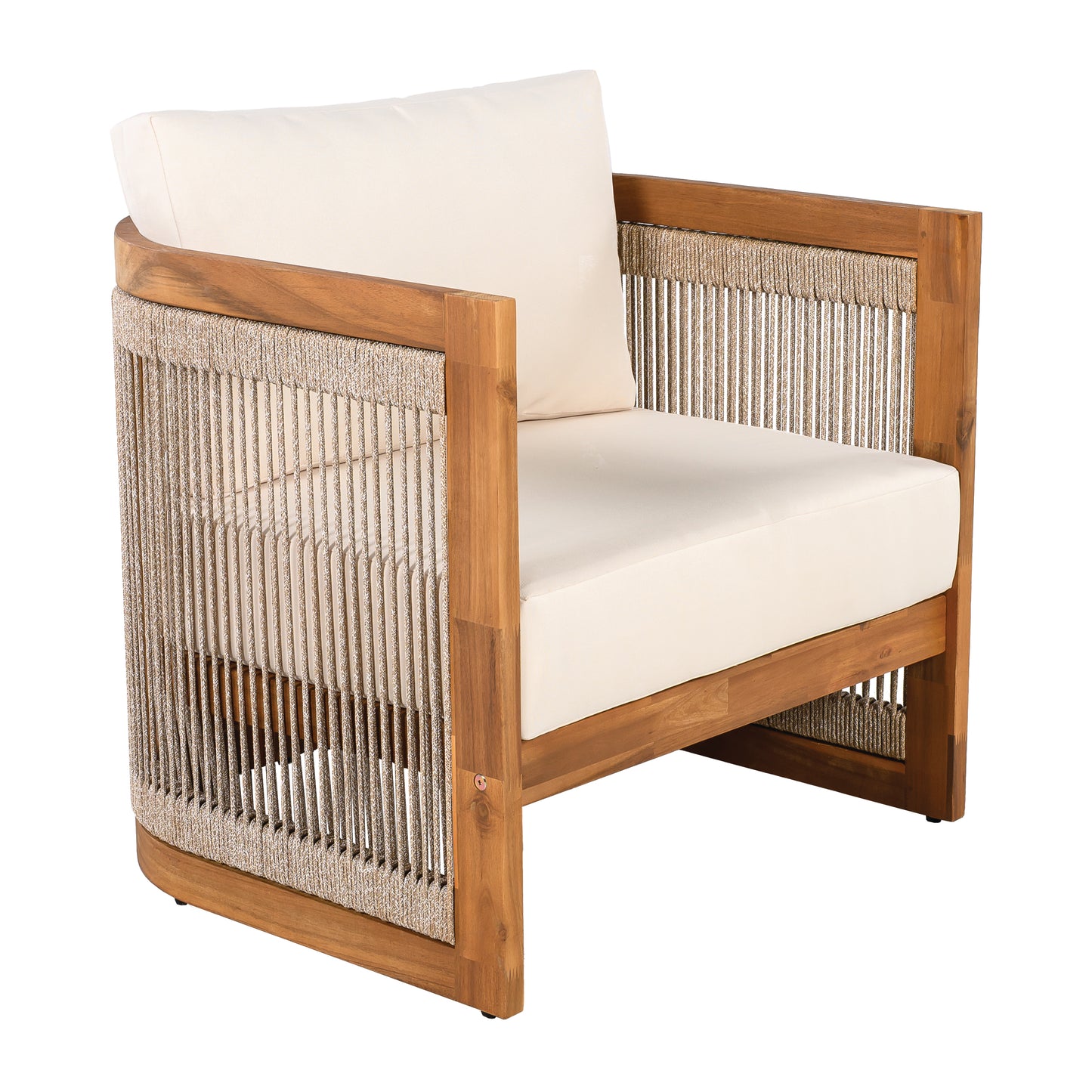 Curved Outdoor Patio Seating Set in Beige Natural Wood