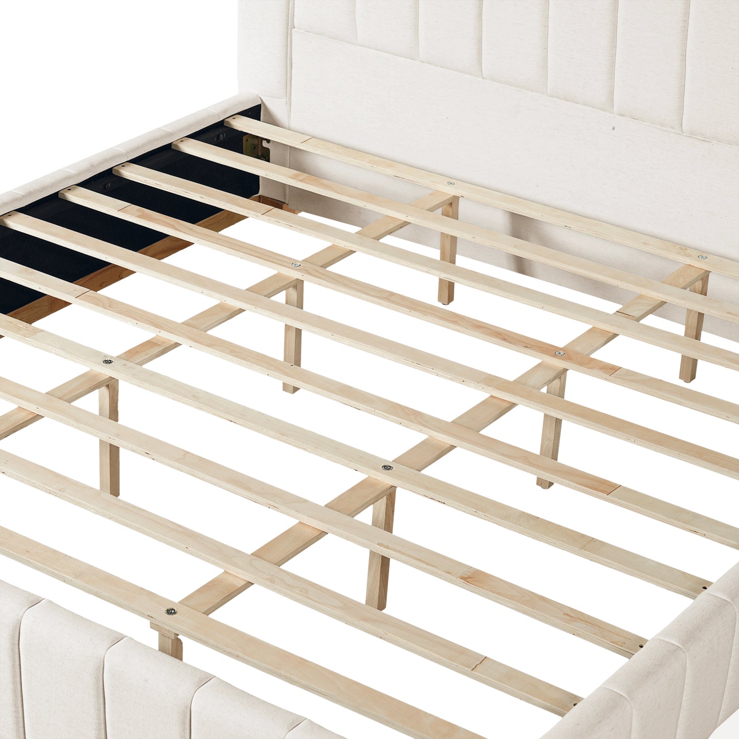 King Size Beige Wood Bed Frame - Modern Bedroom