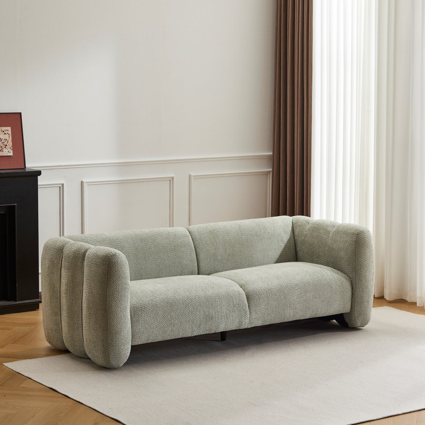 Tonson 83" 3-Seater Sofa,Wave Design, Living Rooms,Bedrooms,Apartment Office,Light Green
