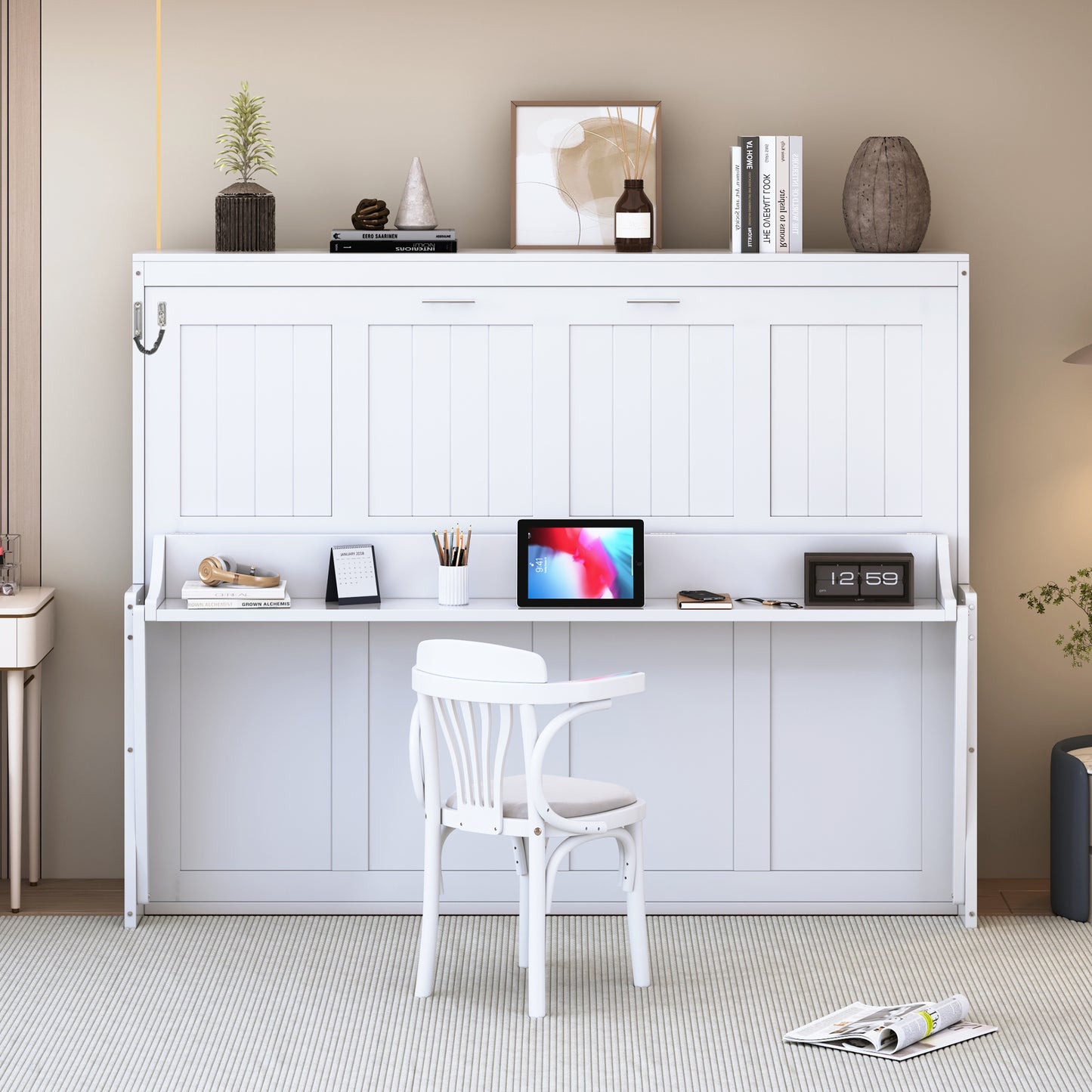 Full Size Murphy Bed with Hydraulic Lift & Desk Design, White(OLD SKU: N820S00032K)