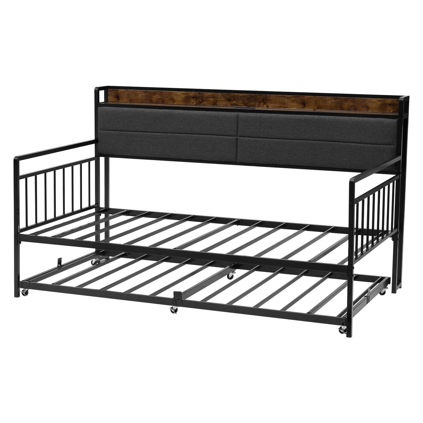 Twin Size Daybed Frame Metal Day Bed with Trundle and Charging Station