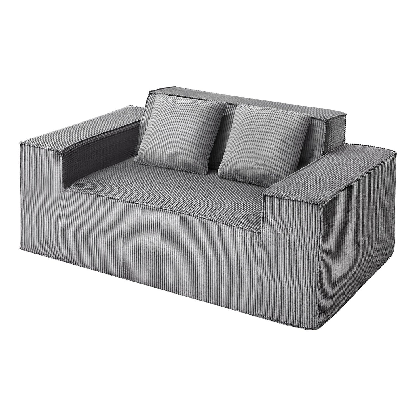Loveseat Sofa, 63-Inch 2-Seats Couch for Living Room, Modern Small Corduroy Couch with Pocket Springs, Soft Cushions, Comfy Loveseat for Bedroom, Office or Apartment, No Assembly Required, Gray