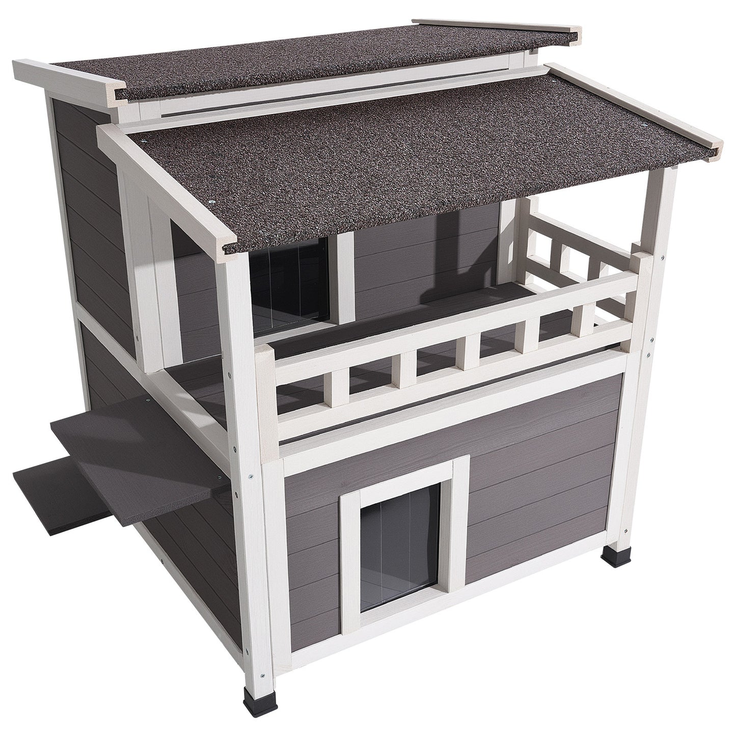 2-Story Wooden Cat House - Waterproof Outdoor Cat Shelter