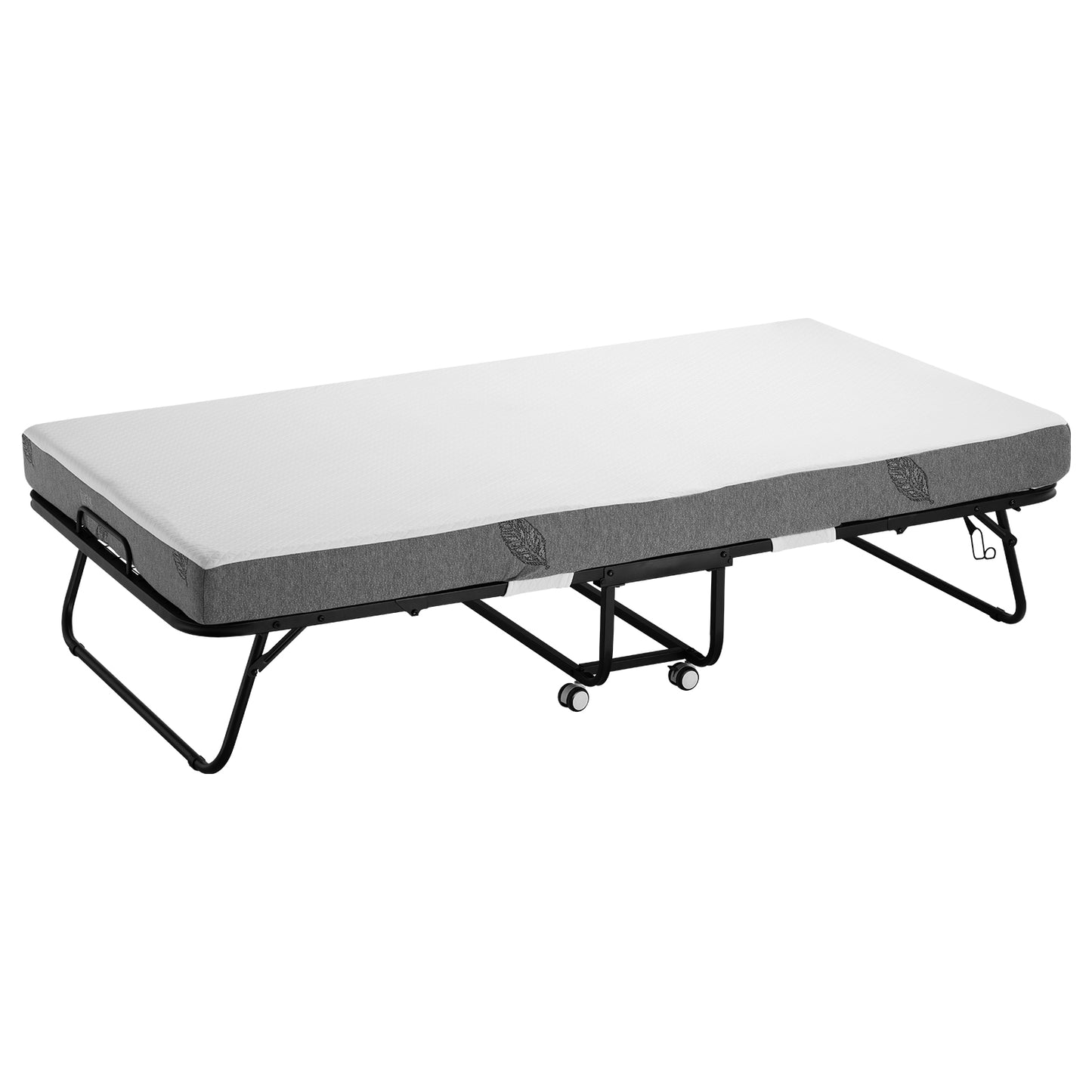 Rollaway Bed, 38 in x 75 in Folding Bed with 5 in Mattress, Twin Size Foldable Bed with Sturdy Metal Frame & Memory Foam Mattress, Portable Twin Roll Away Bed with Mattress, for Adults, Guest