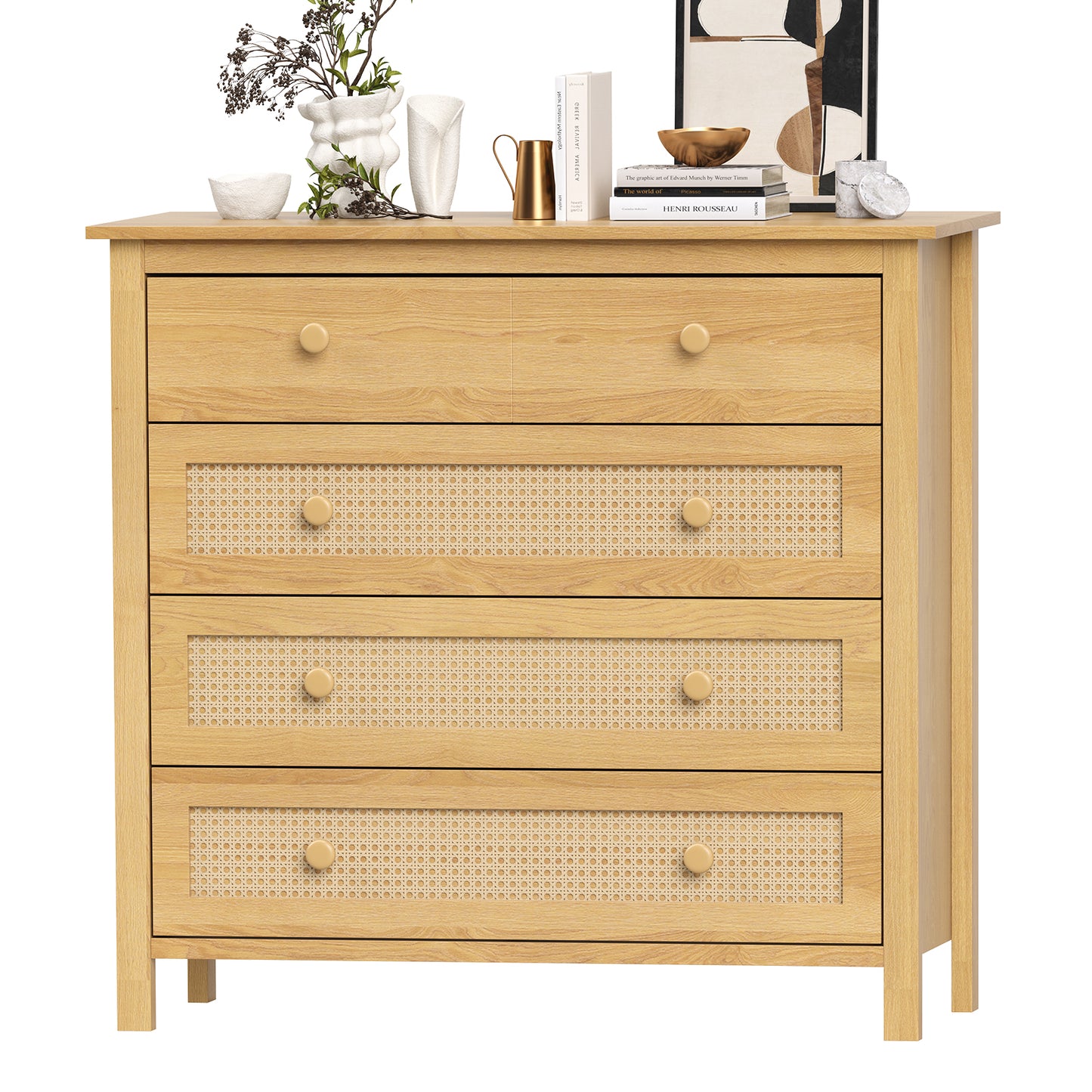 Sideboard Buffet Cabinet with 4 Drawers,Modern Wooden Console Cabinets for Home Kitchen Living Room,Hallway,Natural